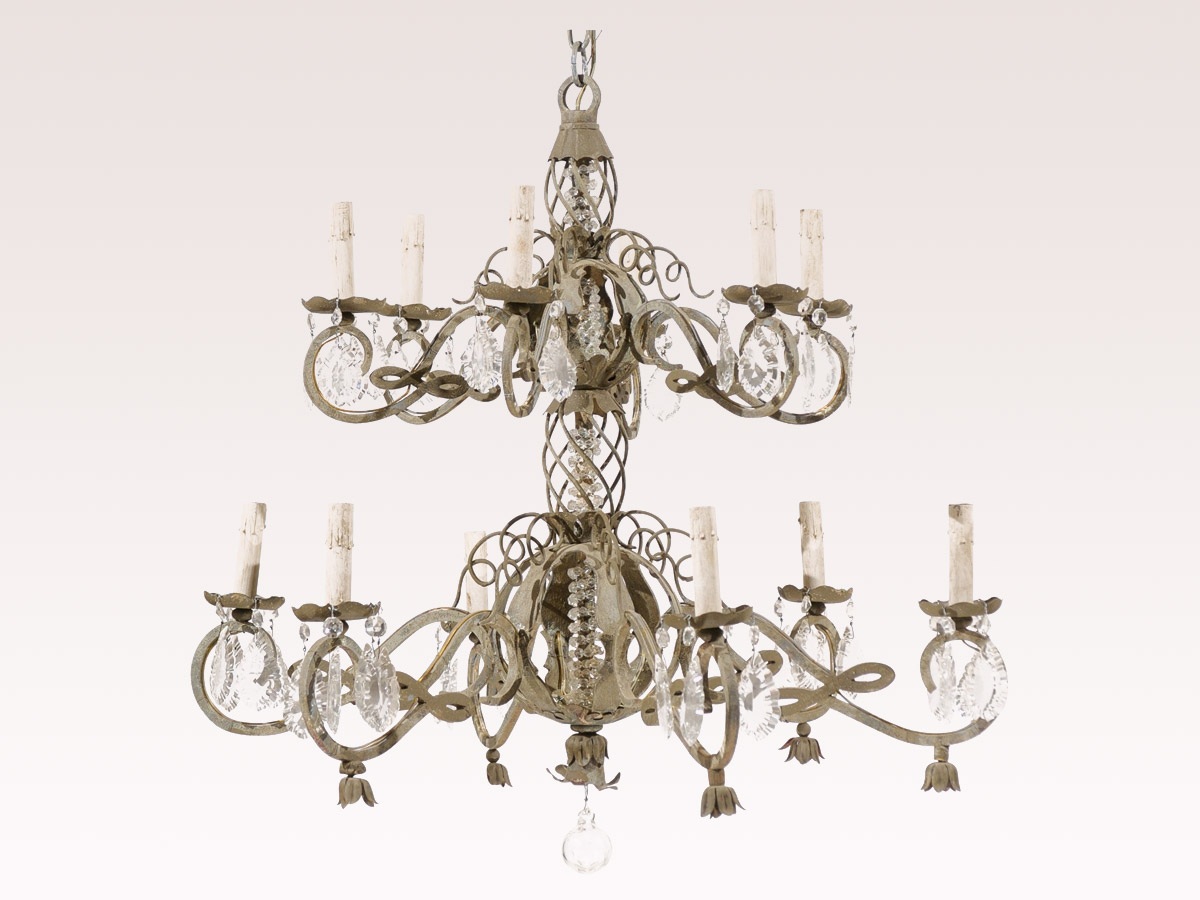 French Ornate Two-Tier Chandelier w/Crystal