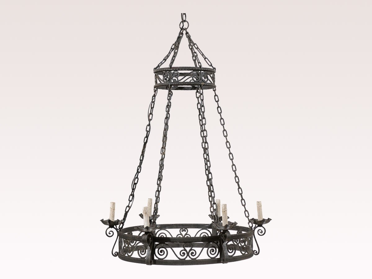 A French Iron Scrolled Chandelier