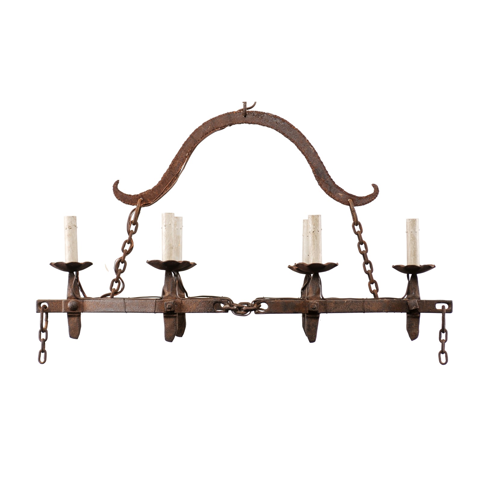 French Six-Light Iron Chandelier, Rewired