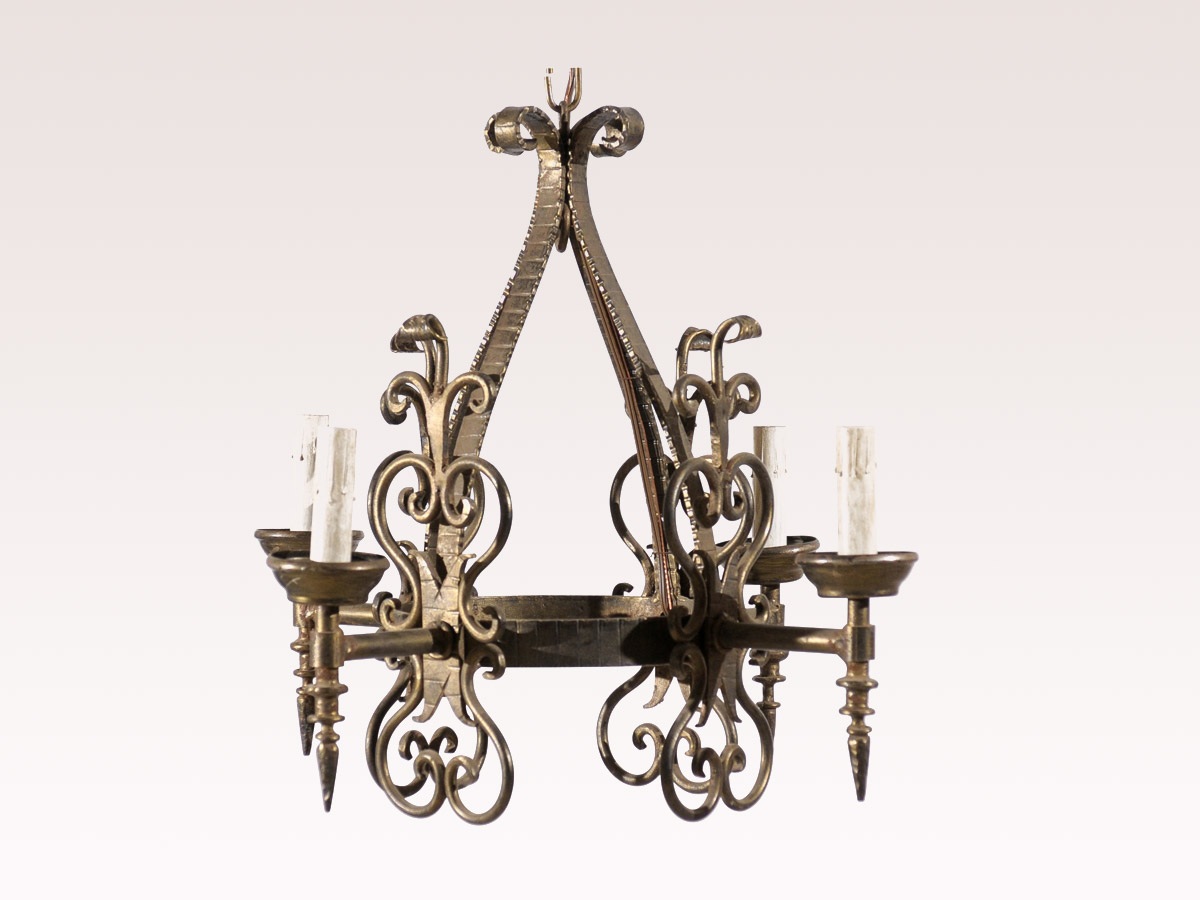 French Gilded Iron 4-Light Chandelier