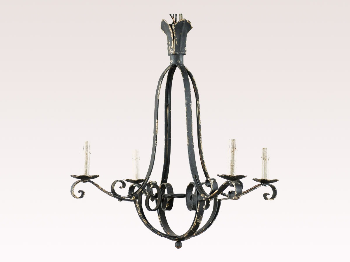 French Iron Four Light Chandelier