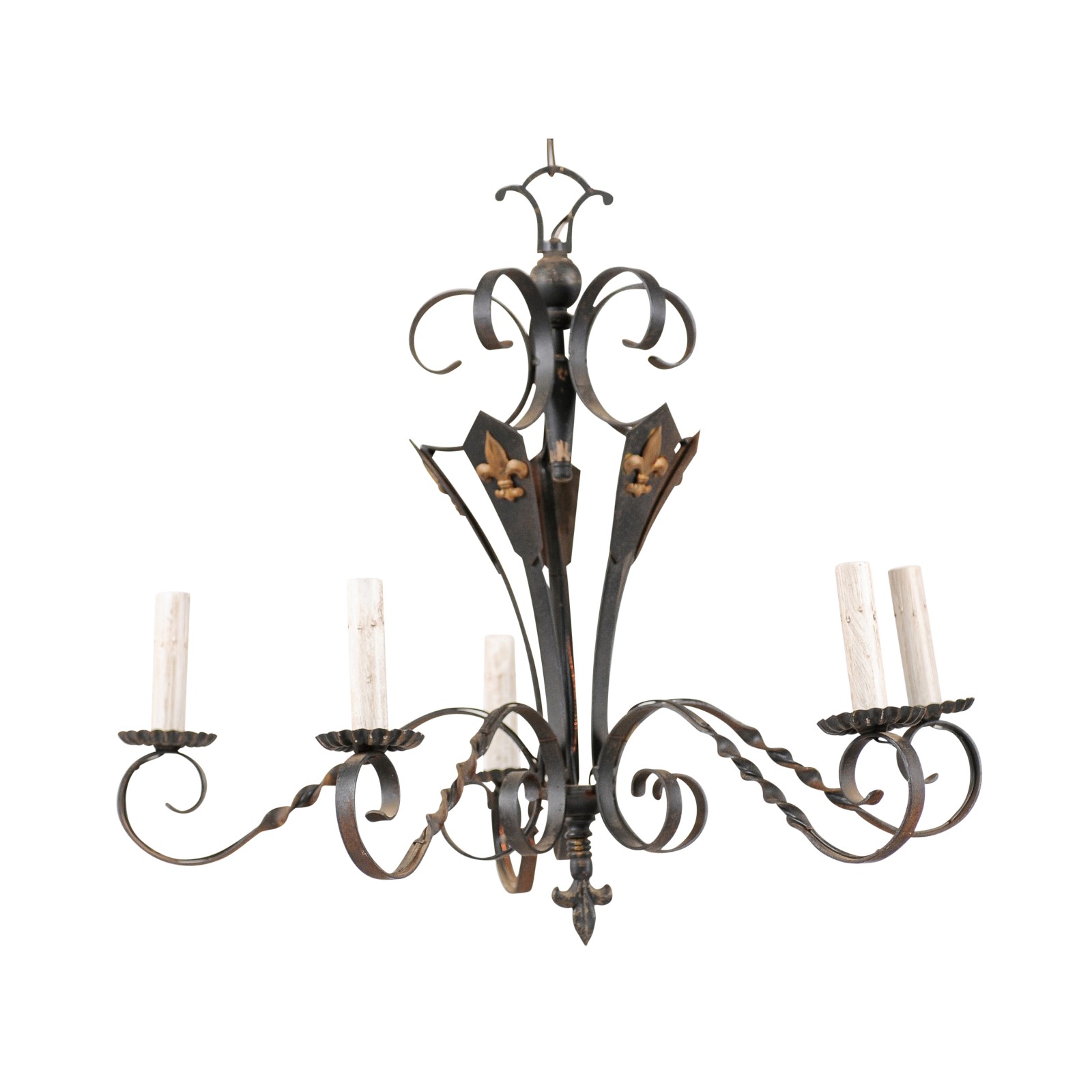 Vintage French 5-Light Iron Chandelier