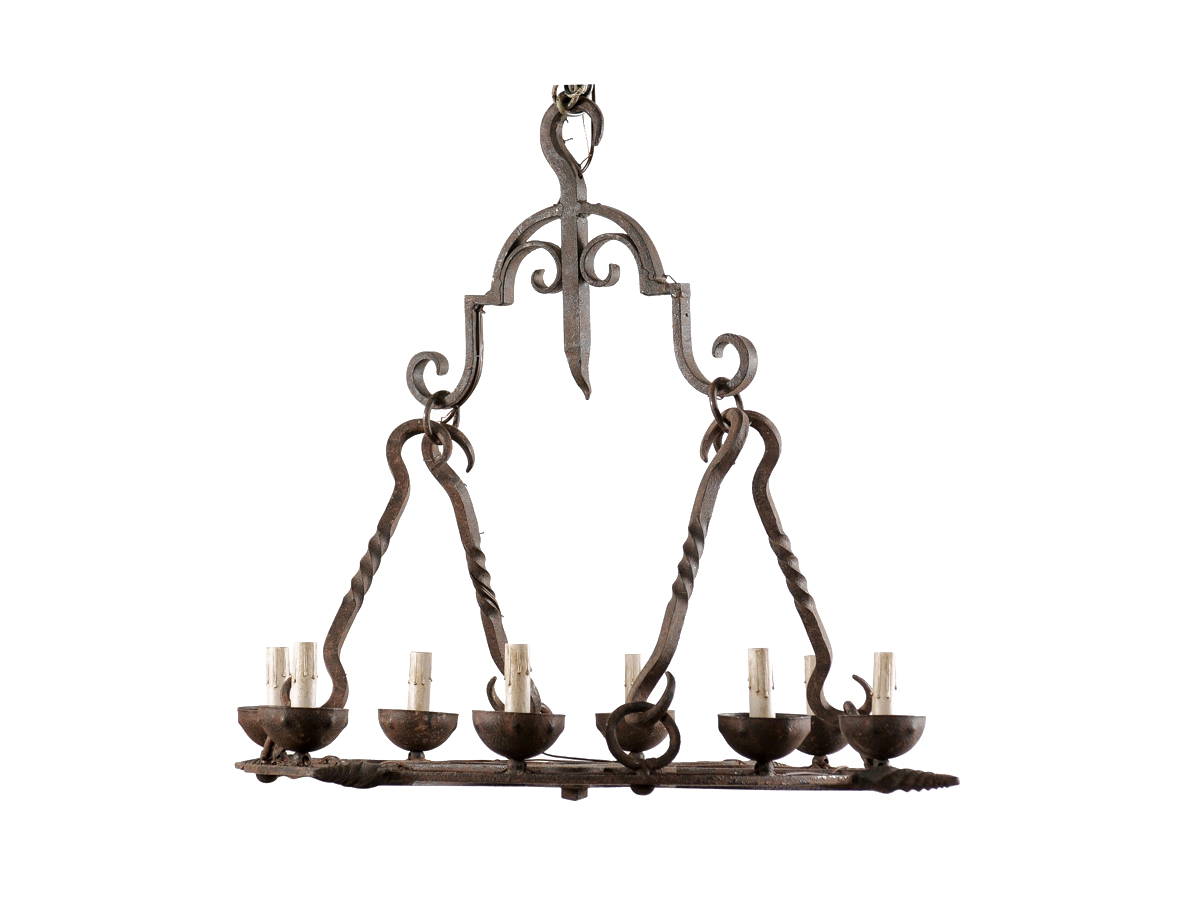 A Circular Forged Iron Chandelier