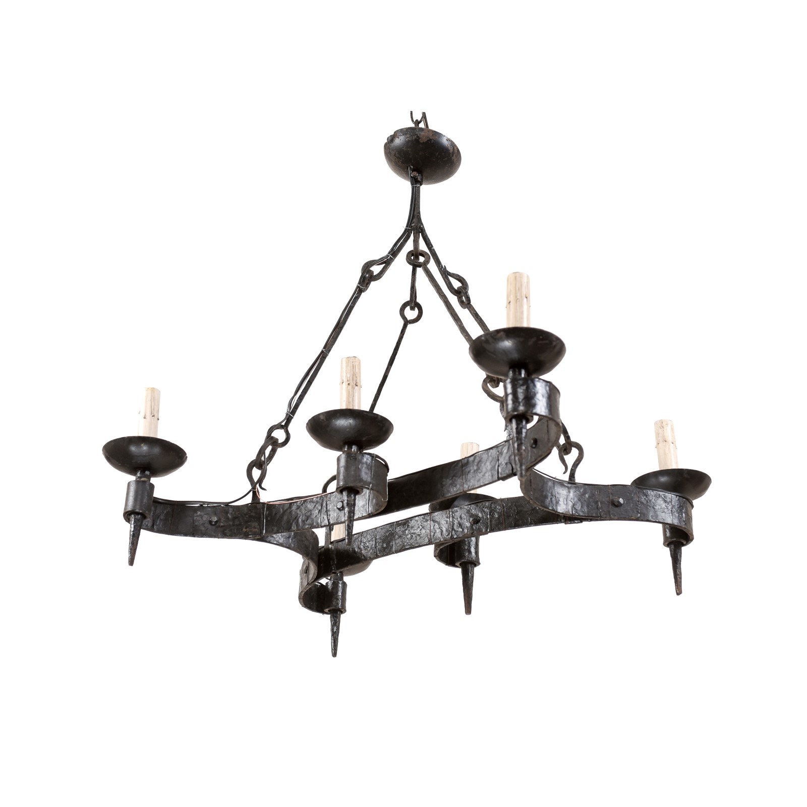 French Black Iron Chandelier, Mid 20th