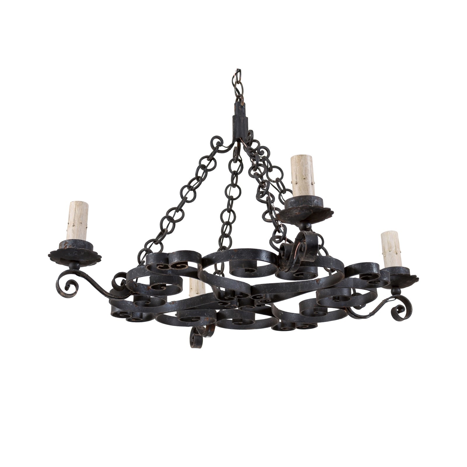 French Scrolled Iron 4-Light Chandelier