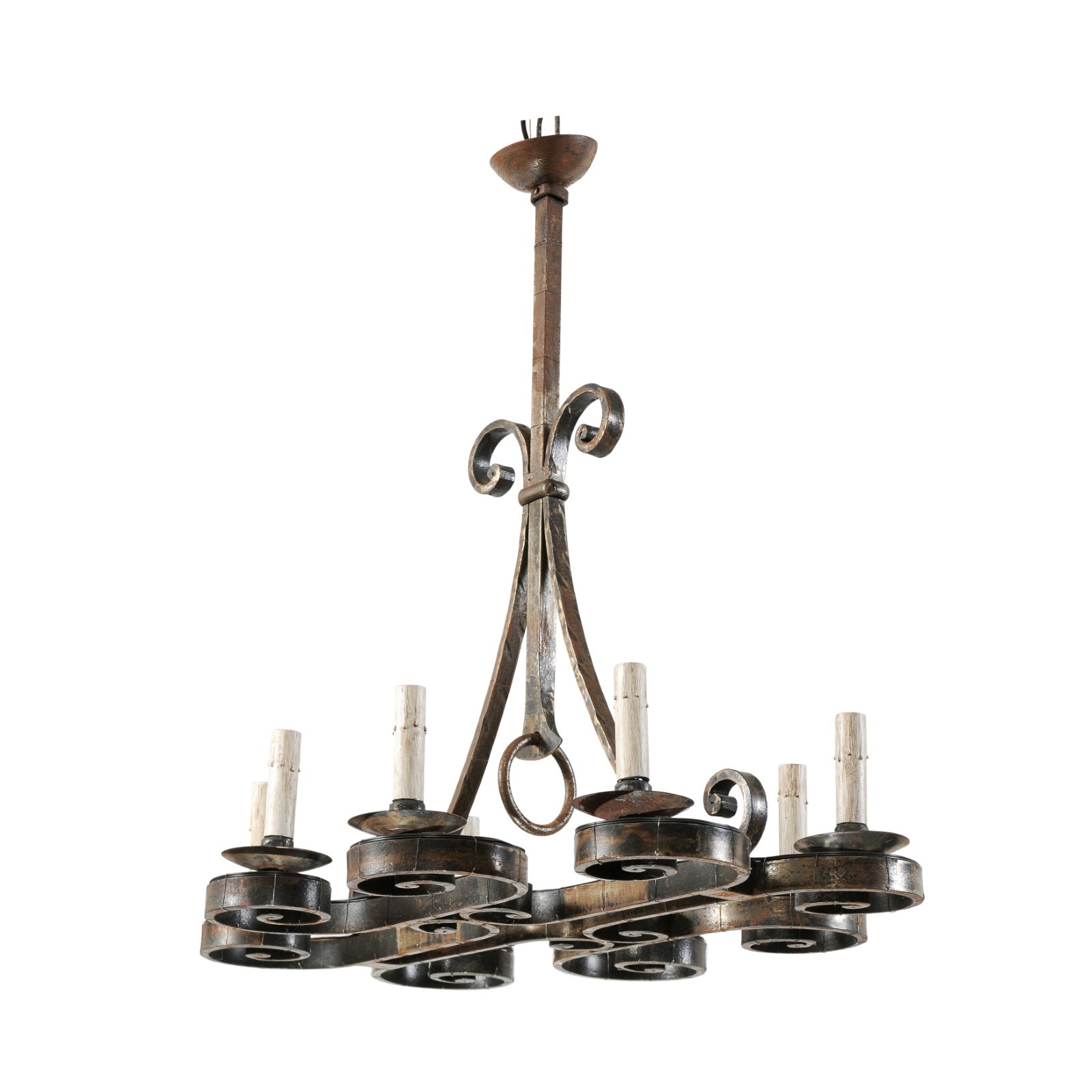 Vintage French Iron 8-Light Chandelier