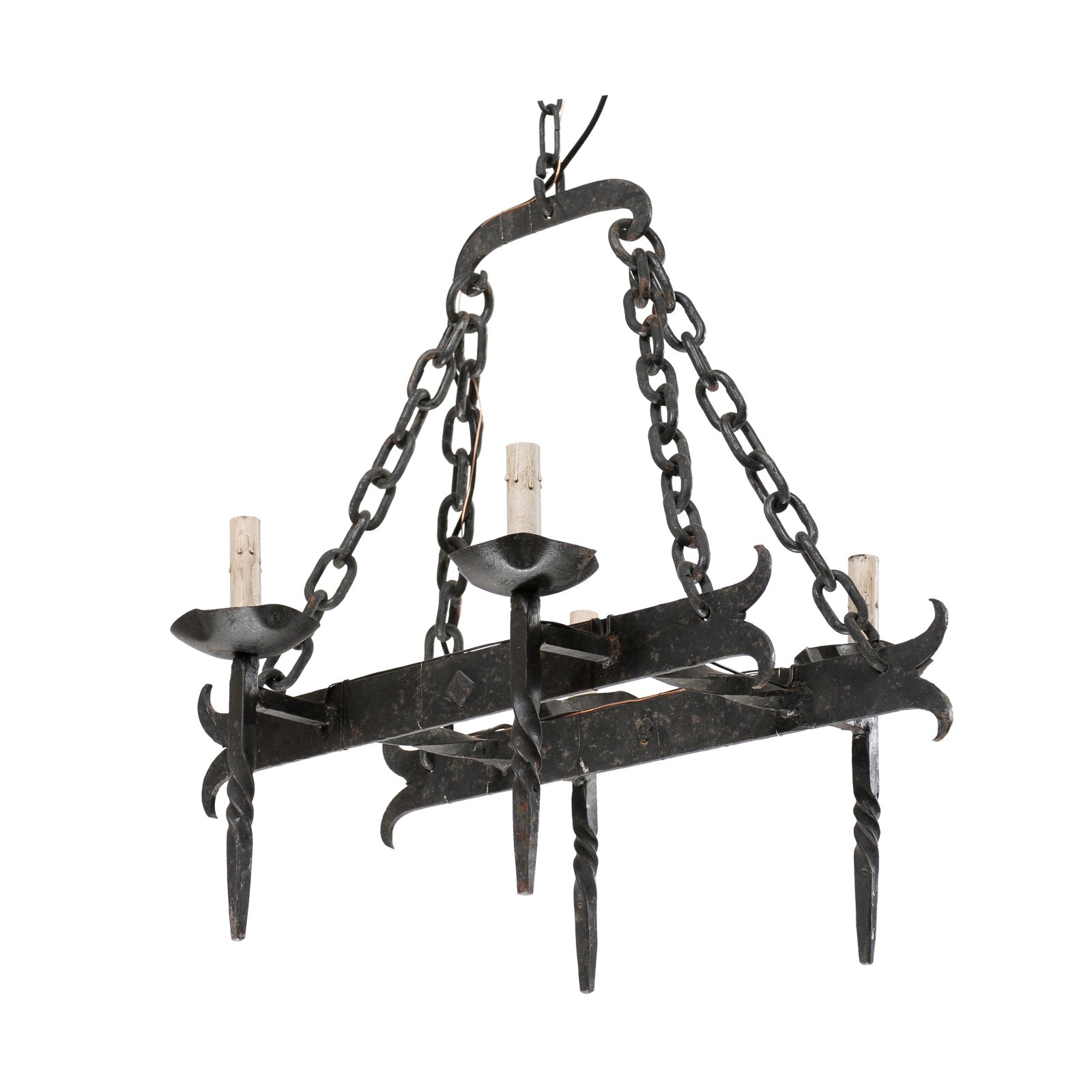 French Crossed-Bar Iron Chandelier 