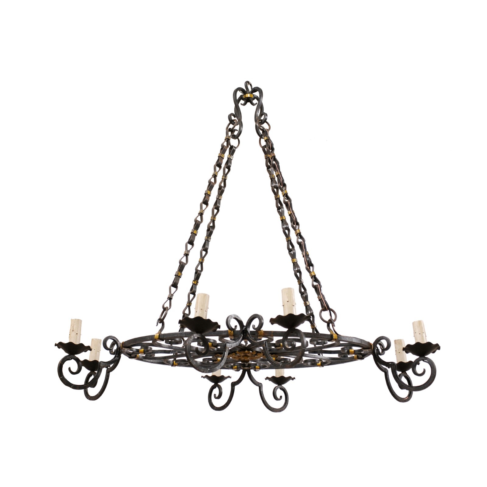 French Black Iron w/Gold Oval Chandelier