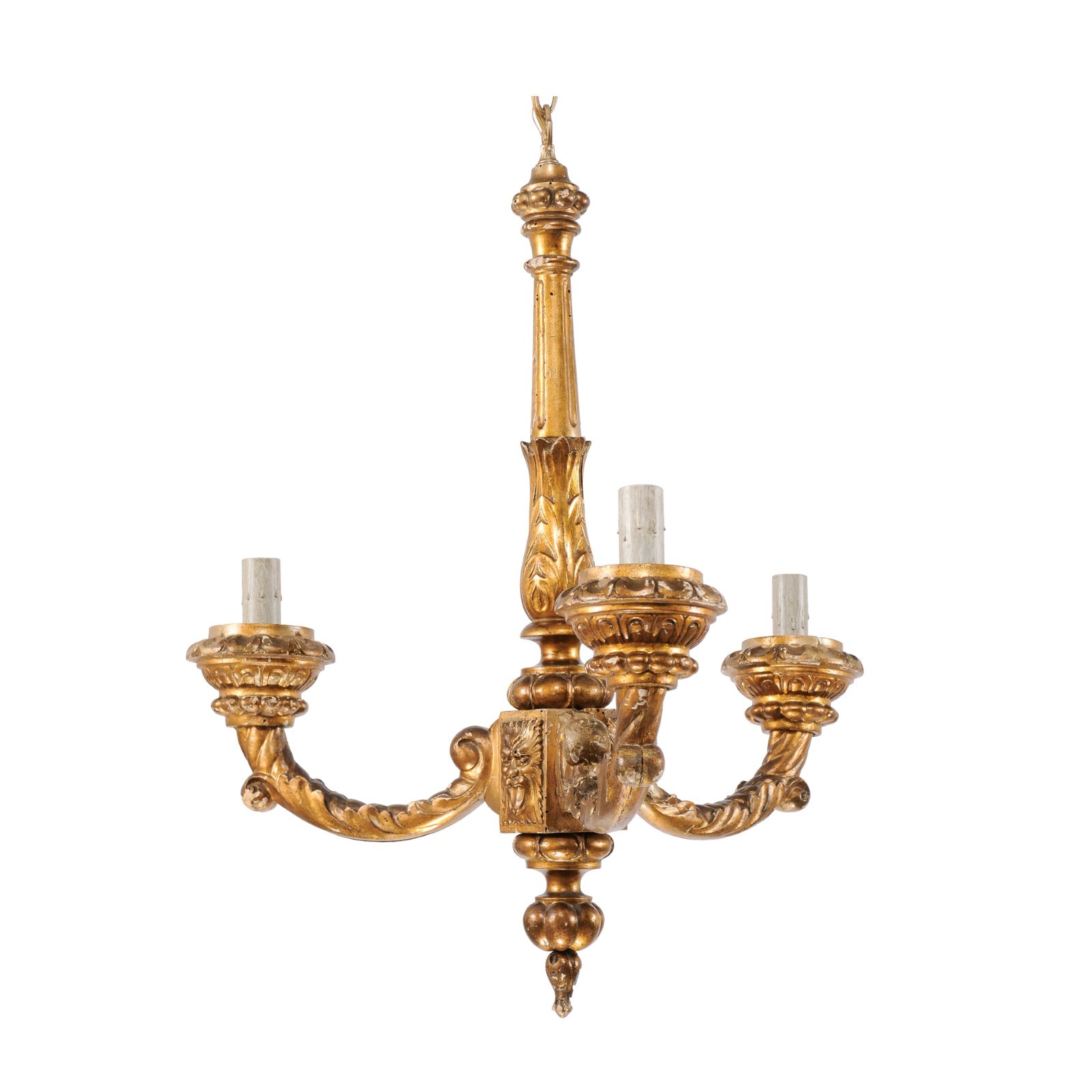 French Gilt & Carved Column Chandelier