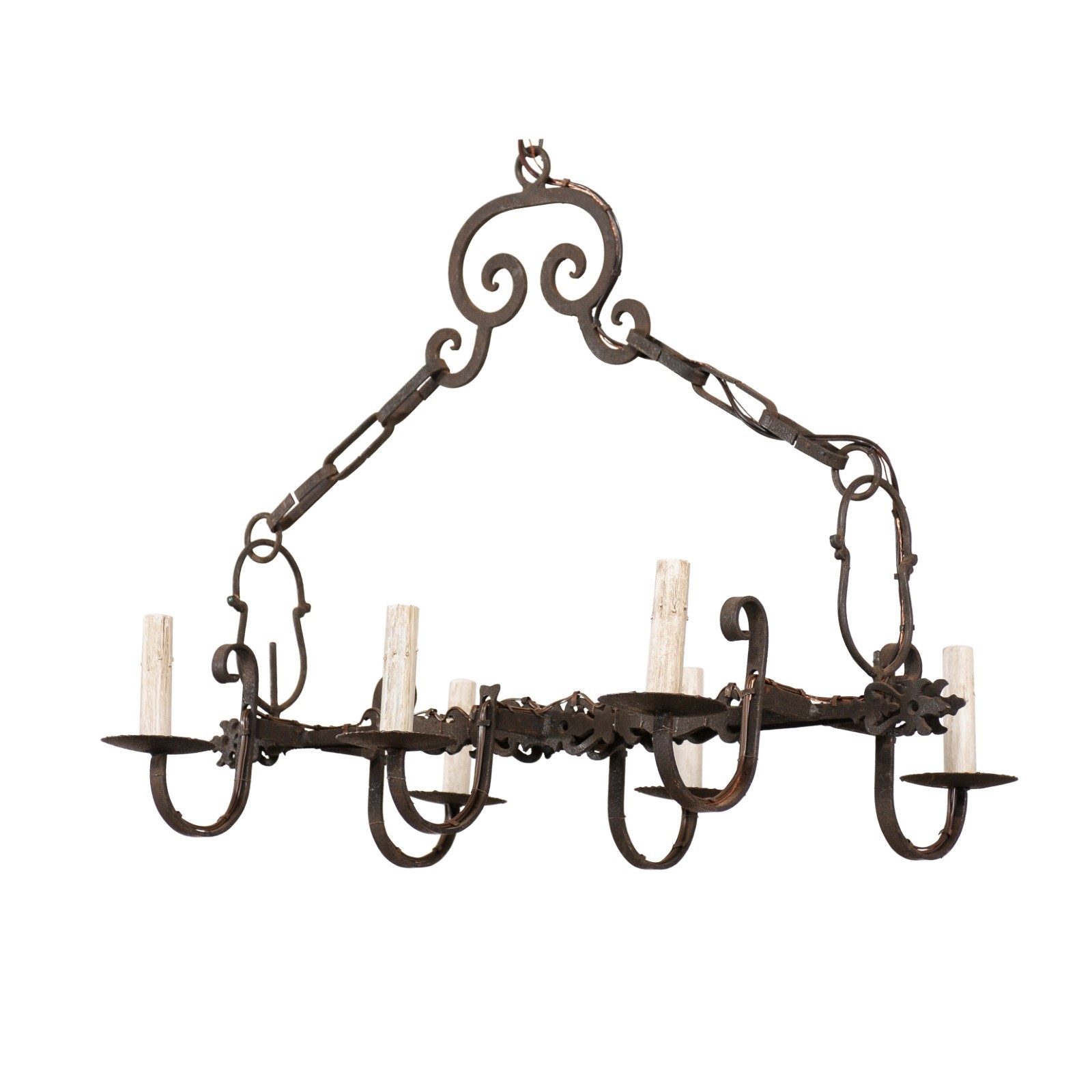 French 6-Light Iron Chandelier, Rectangular