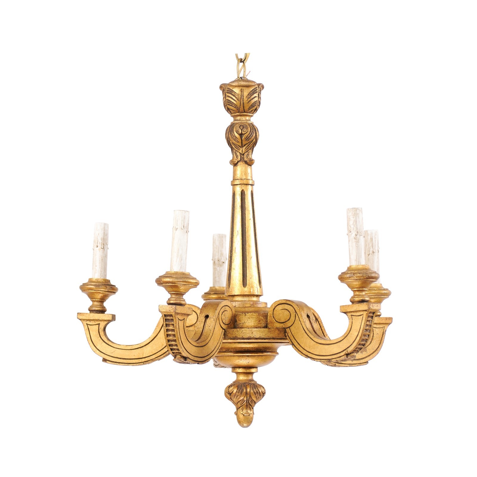 French Gold Tone 5-Light Chandelier
