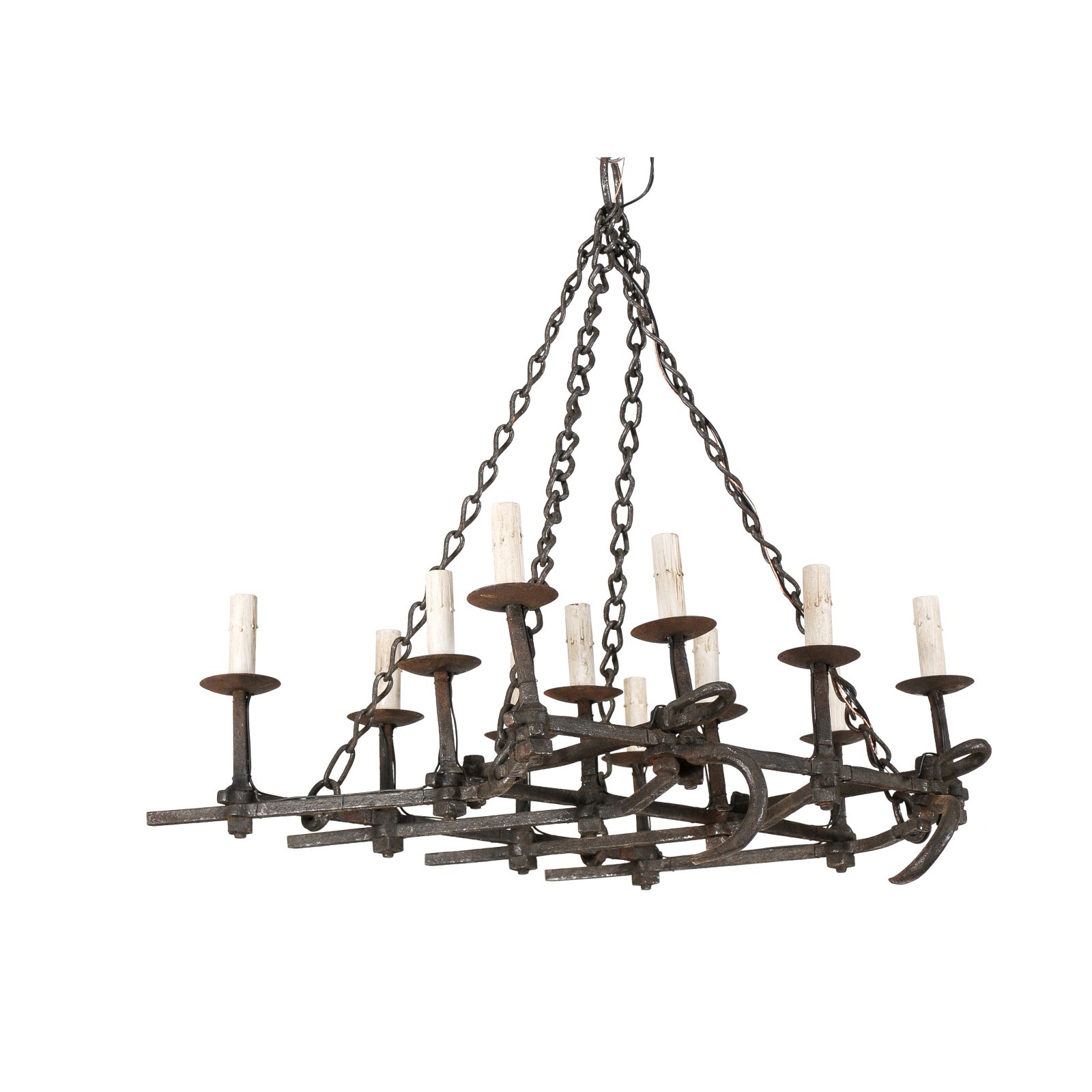 French 12-Light Forged Iron Chandelier