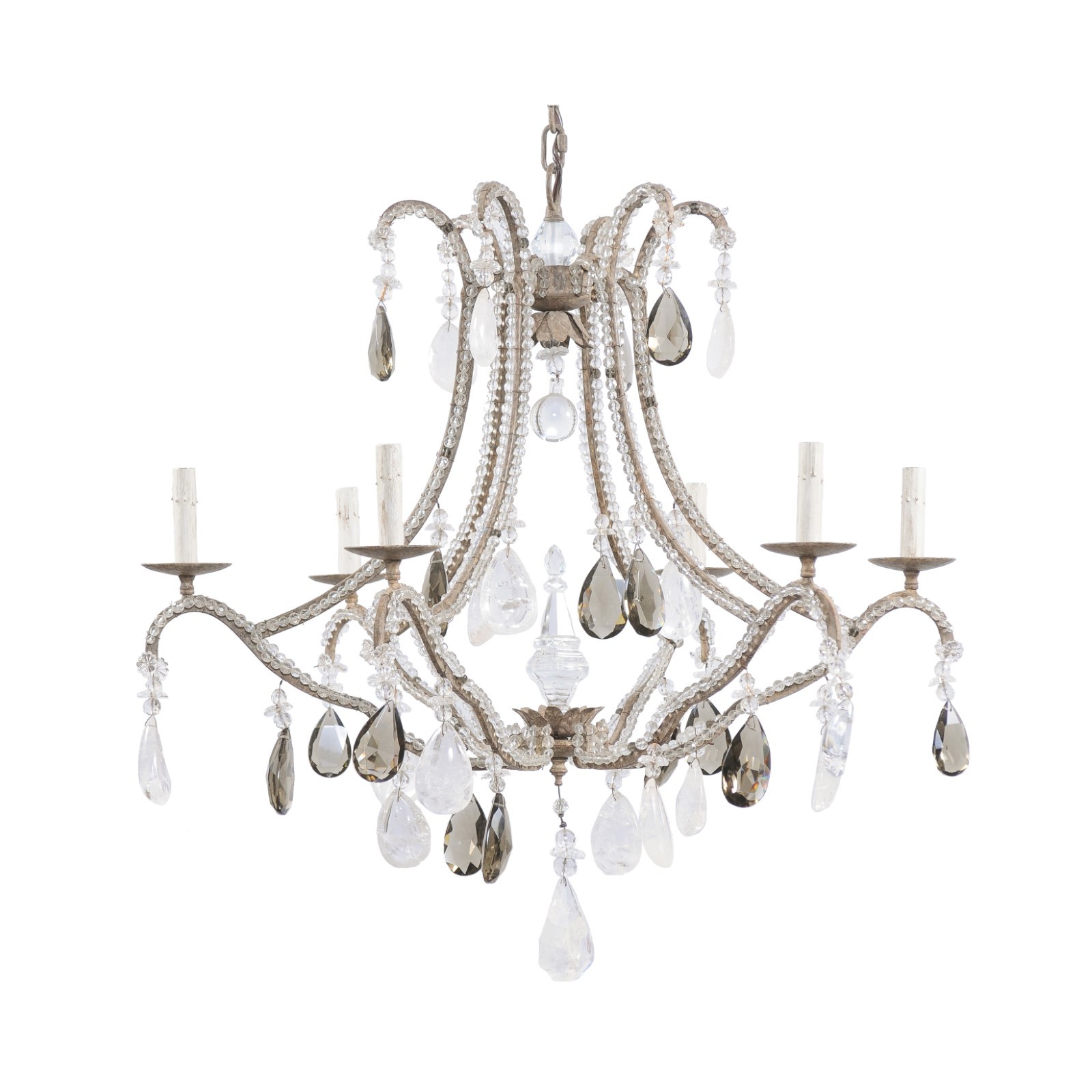 A Smoky & Rock Crystal Six-Light Chandelier