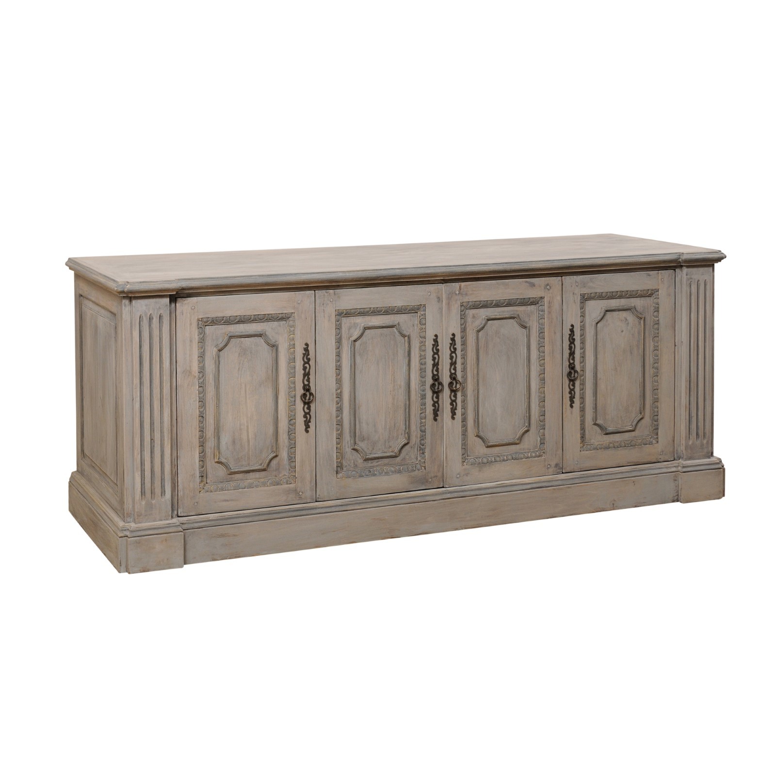 Vintage 4 Door Buffet Console in Gray 7 Ft 1057 A. Tyner Antiques