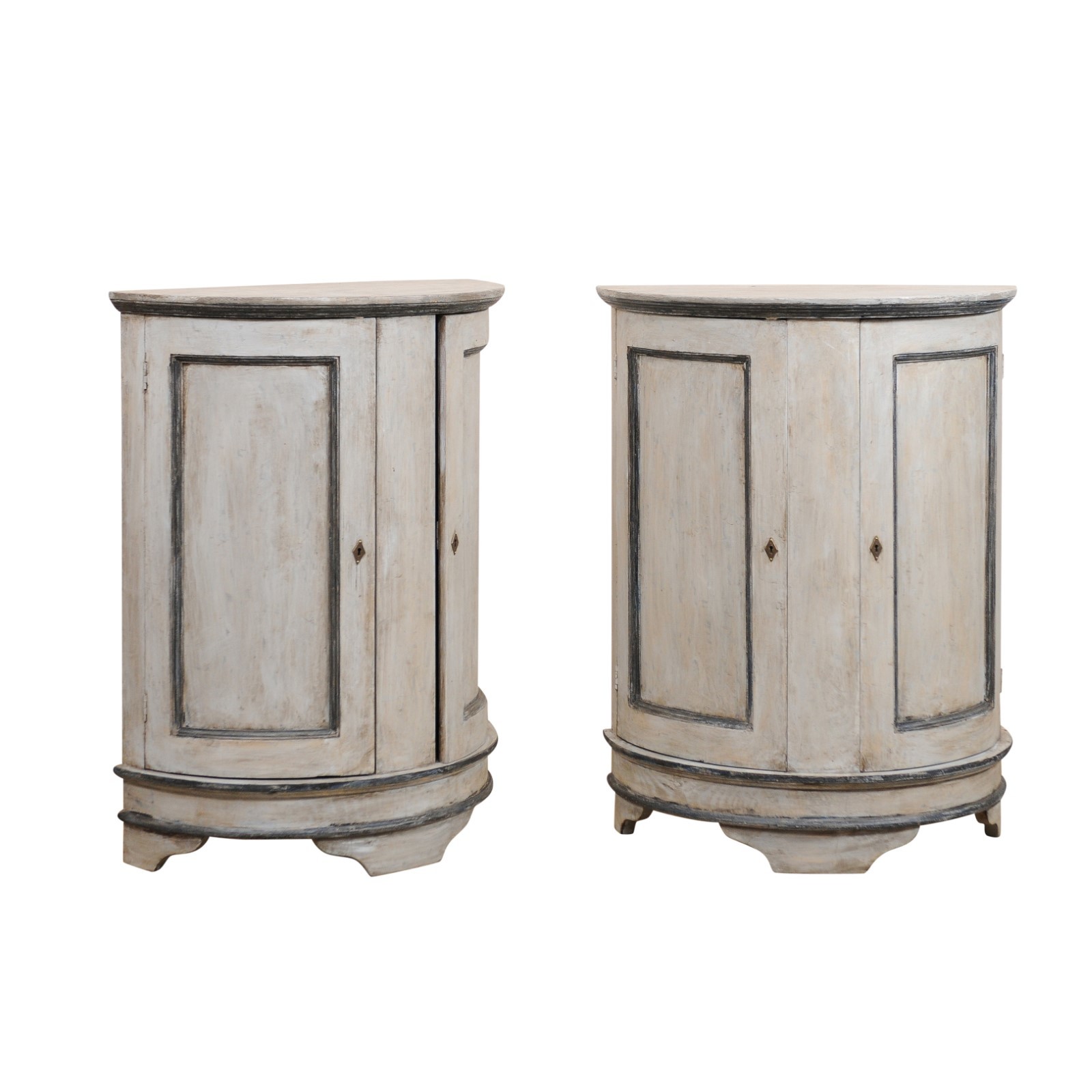 Pair European 2-Door Demi-Cabinets in Gray 