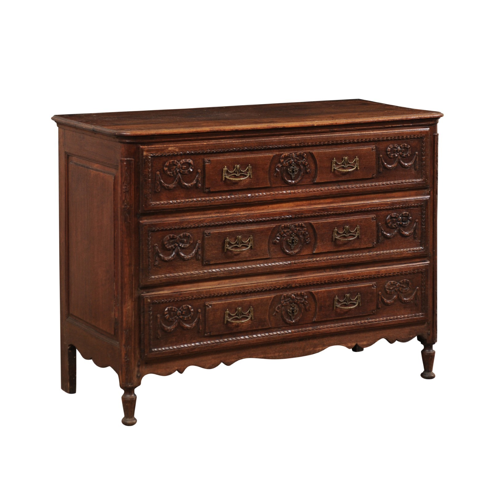 19th C. French Chest w/ Bow & Swag Carvings