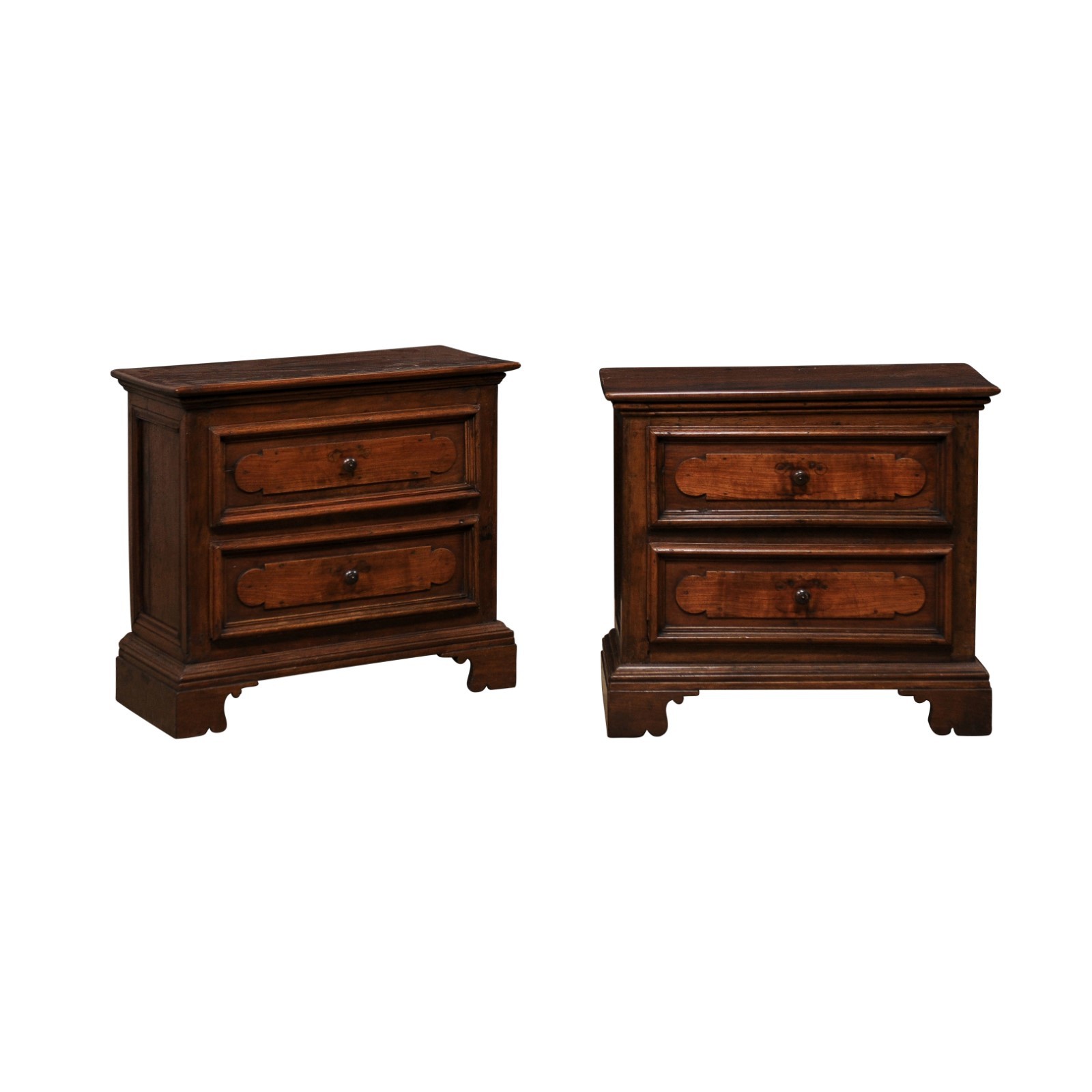 Italian Pair Walnut Two-Drawer Side Chests
