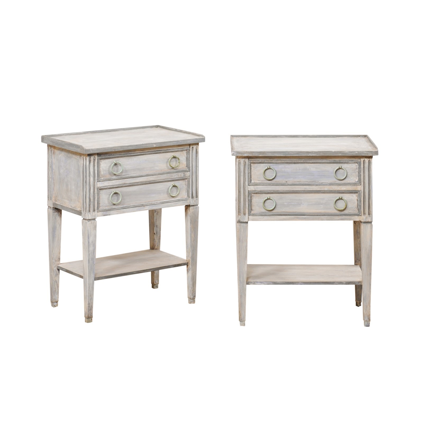 Pair Side Chests w/Lower Shelf in Blue/Gray