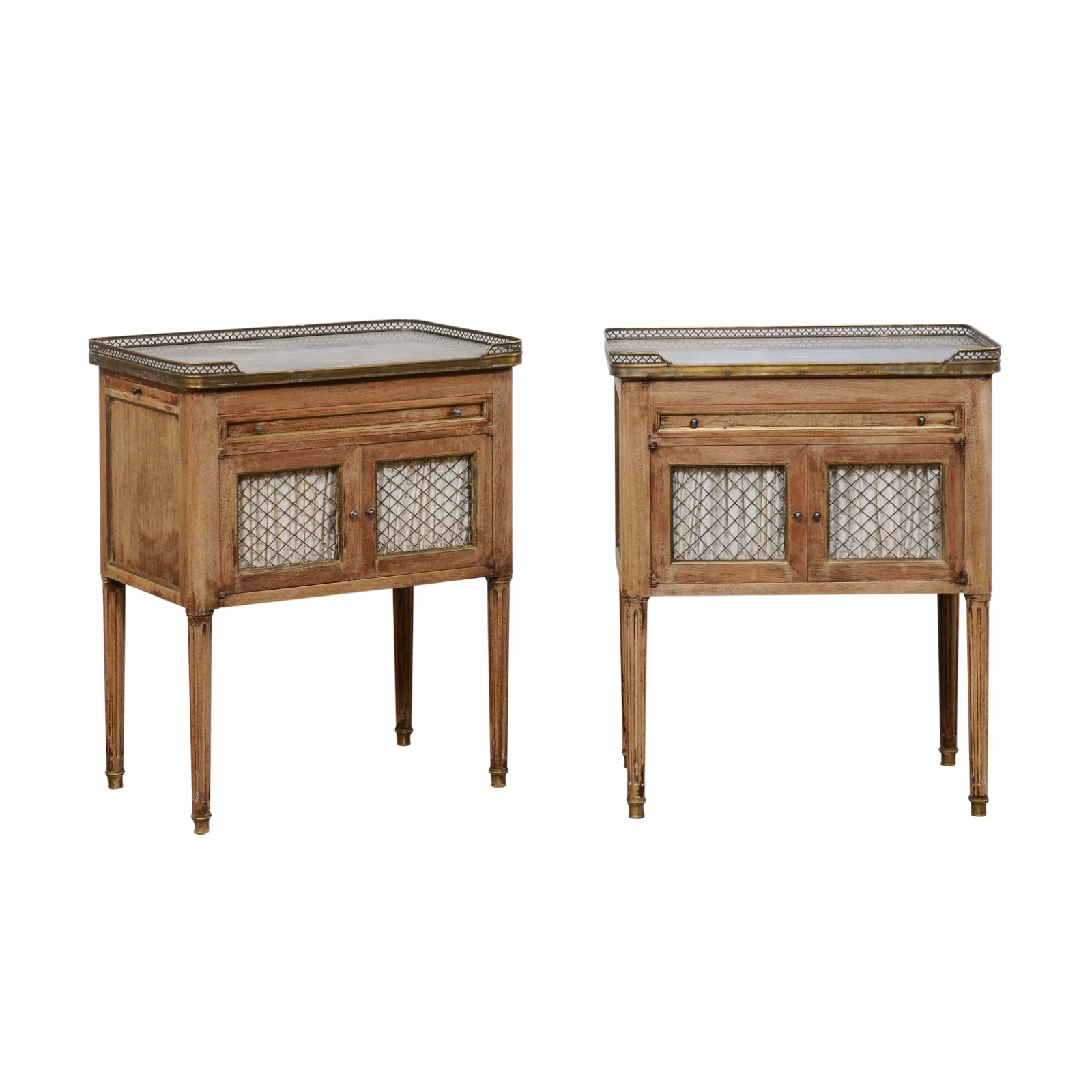 French Wire-Door Side Chests w/Gallery Top