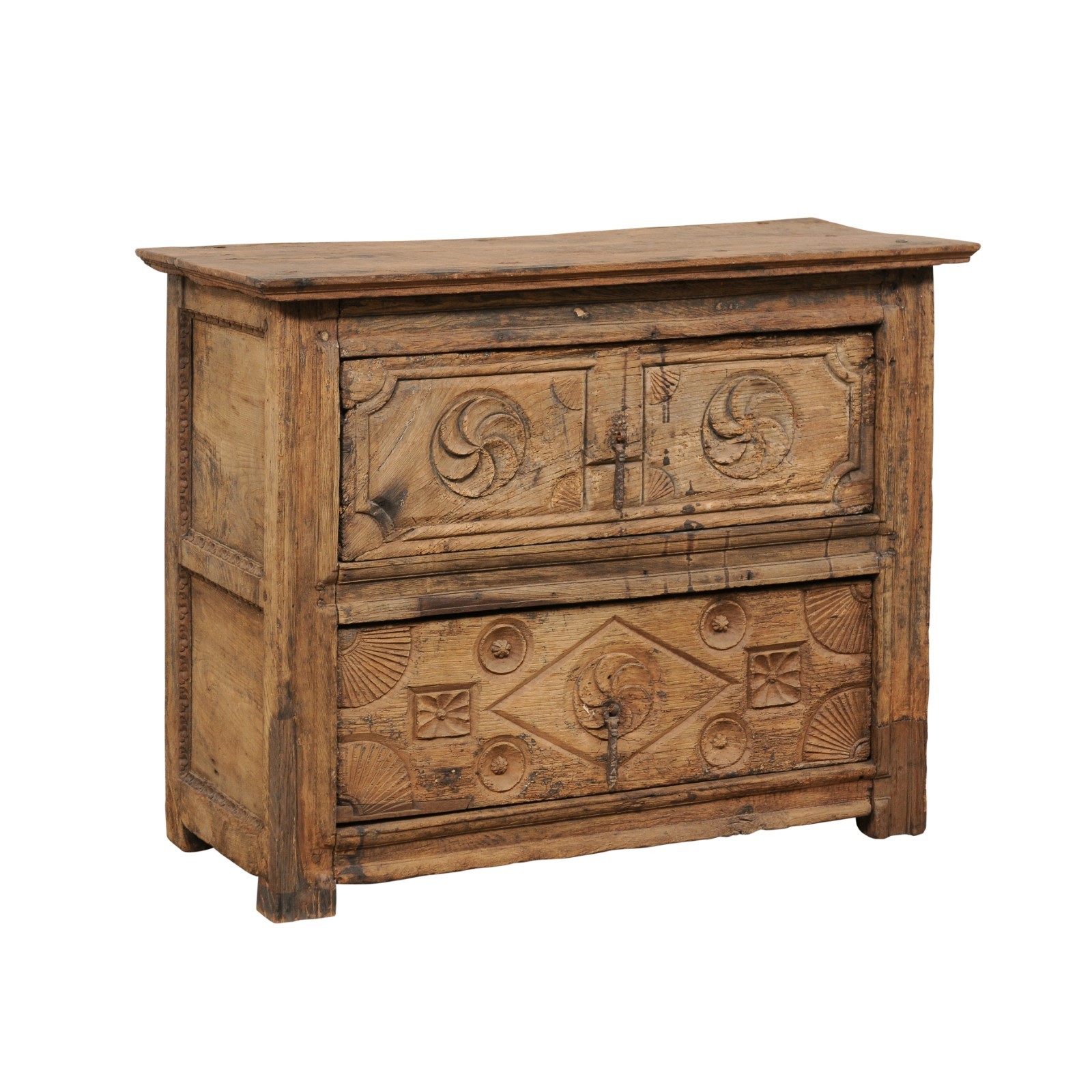 18th C. Spanish Carved Chest w/Deep Drawers