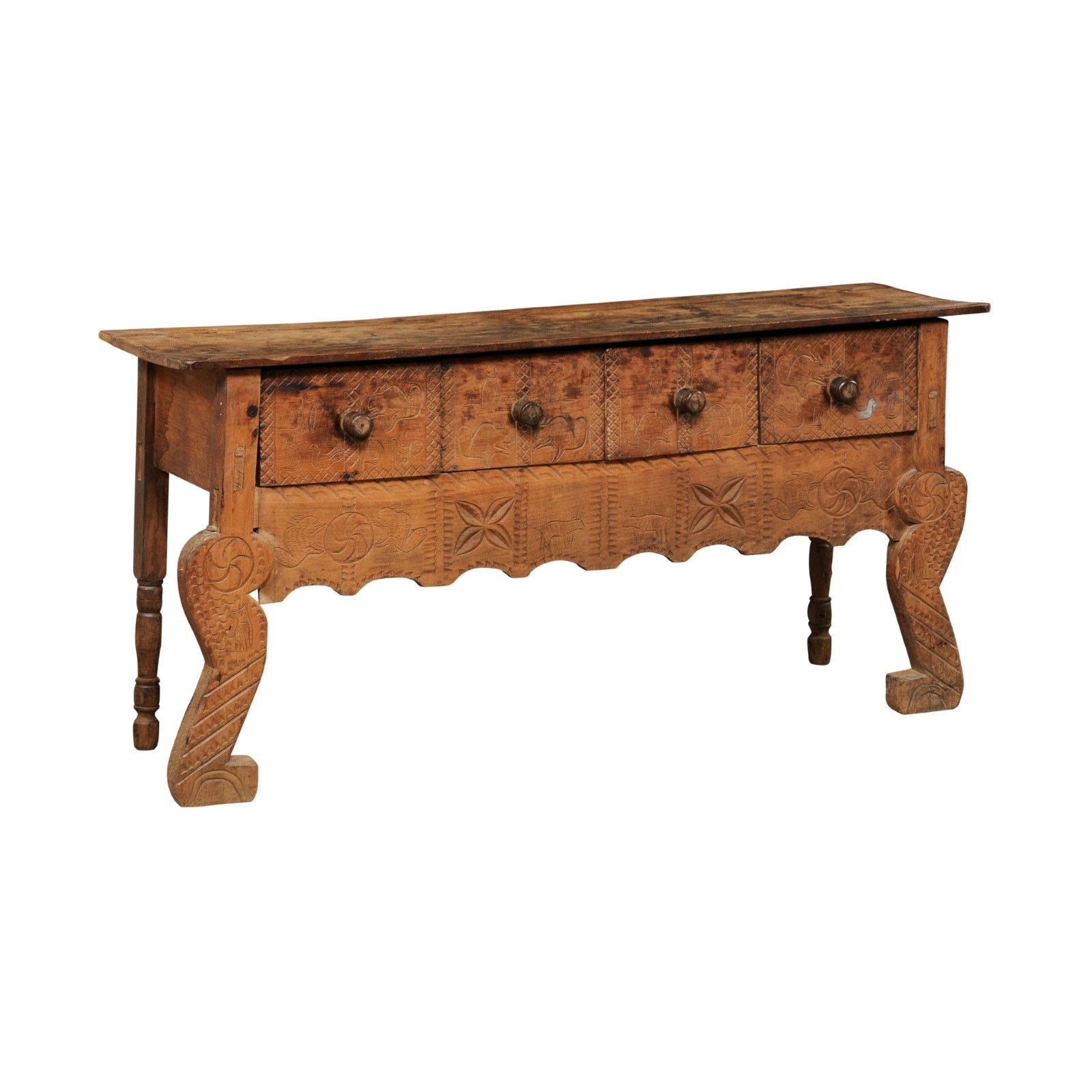 Antique Spanish Colonial 4-Drawer Console