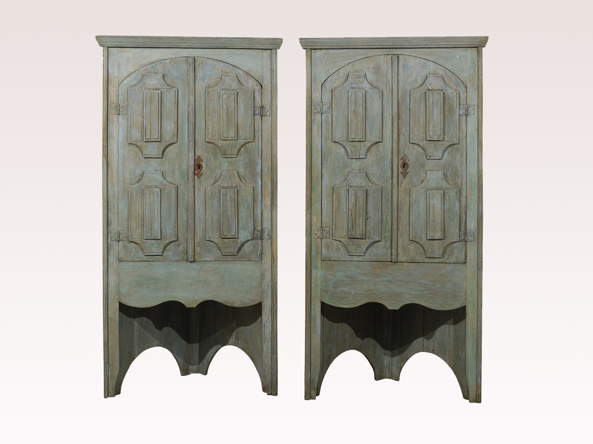 Pair of 19th C. Corner Cabinets, 7.5 Ft.