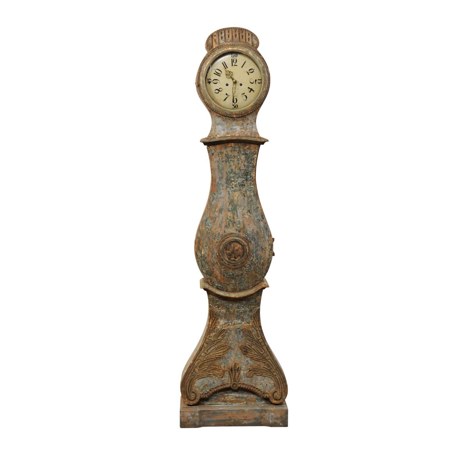 Swedish Floor Clock w/Nice Carved Accents