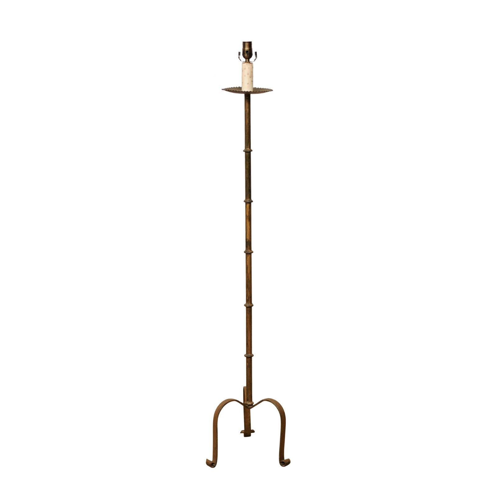 Vintage French Metal Floor Lamp, Gold Tone