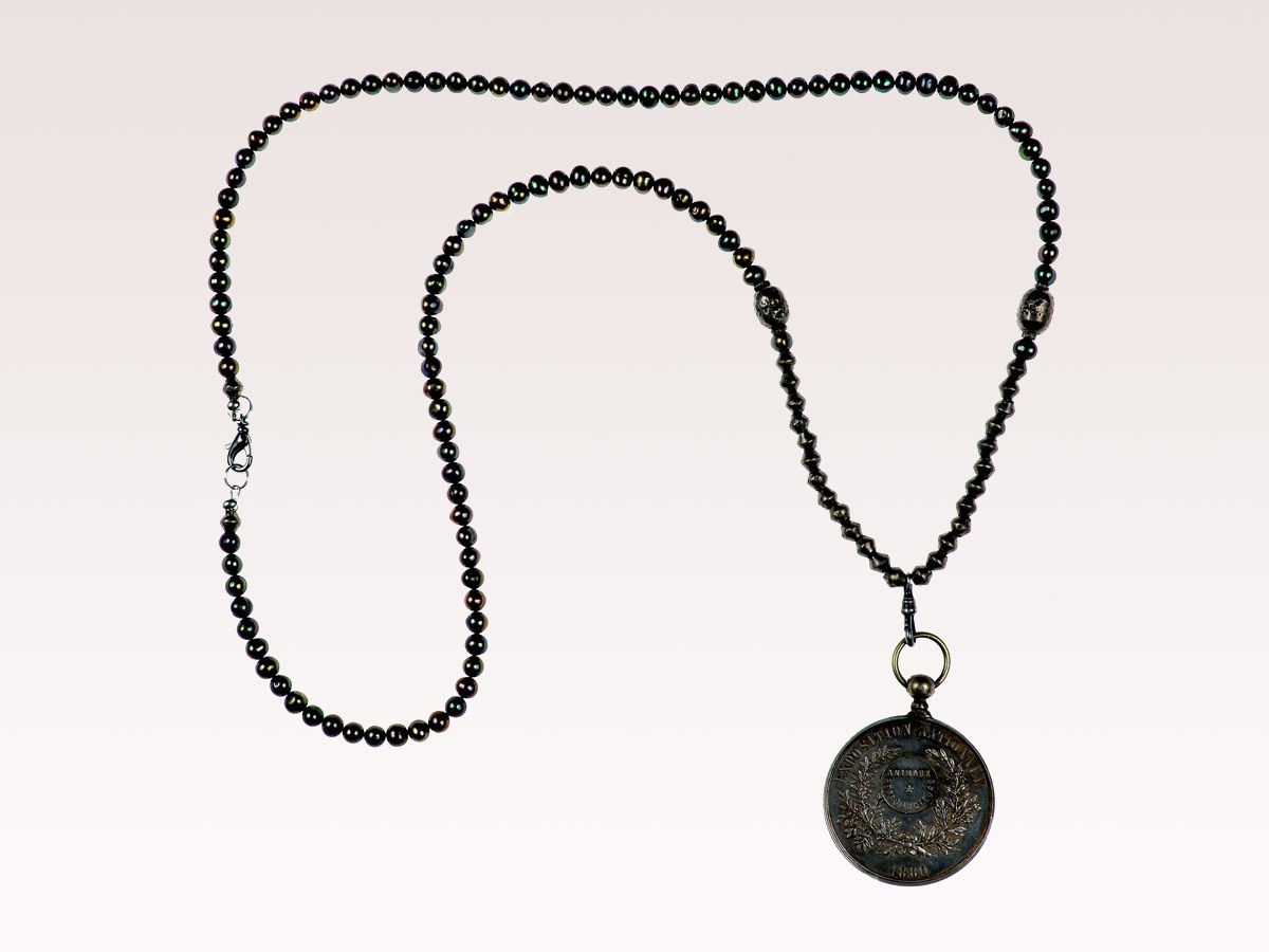 Cultured Pearl and Medal Necklace