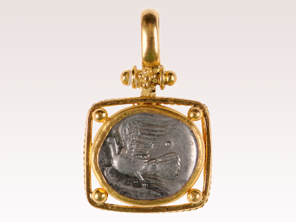 Ancient Greek Dove Coin Pendant 