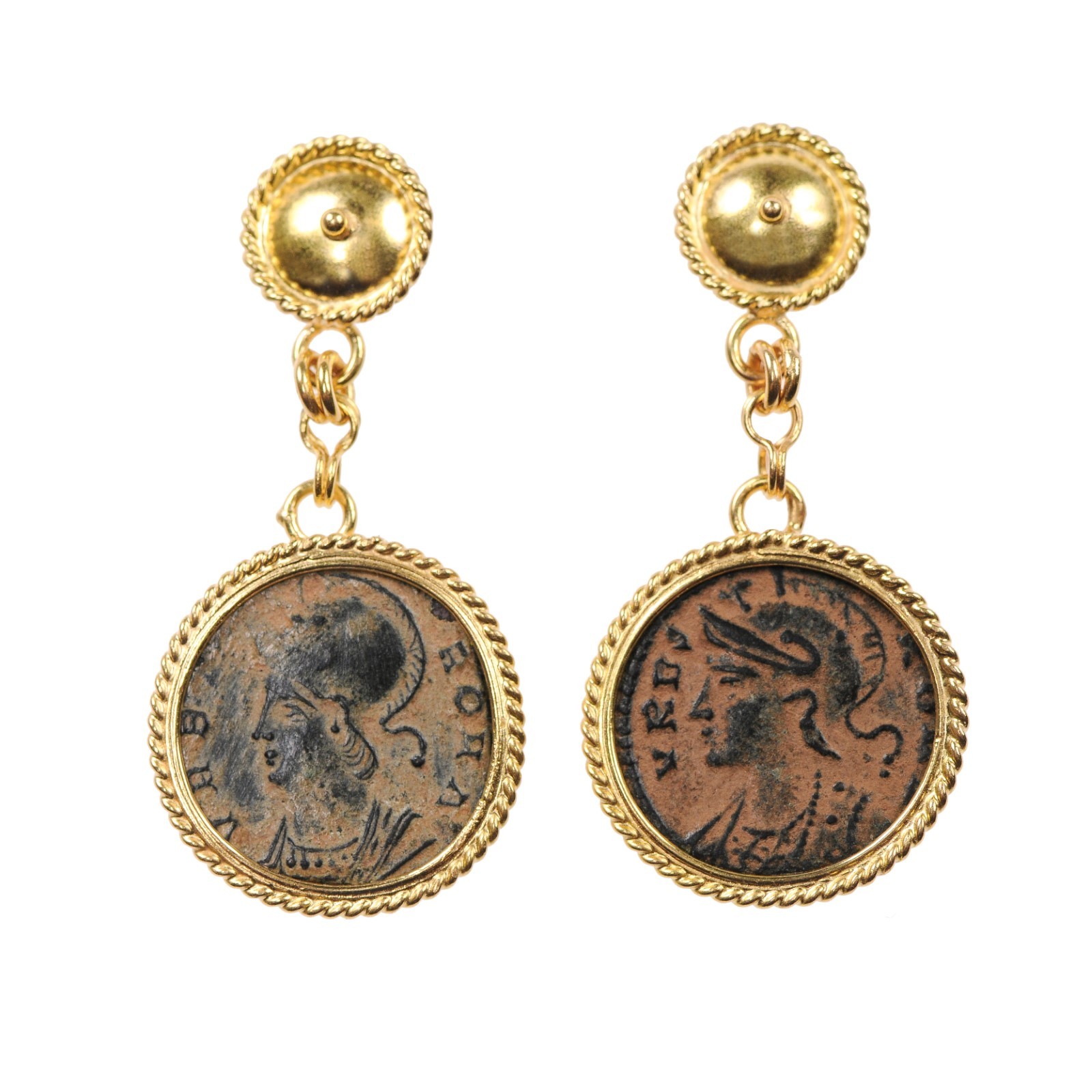 Pair of Bronze Hellenistic Coin Earrings