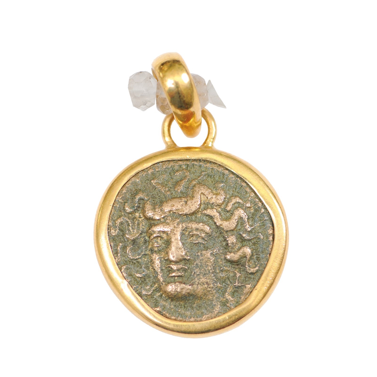 Ancient Greek Bronze Coin in 22kt Pendant