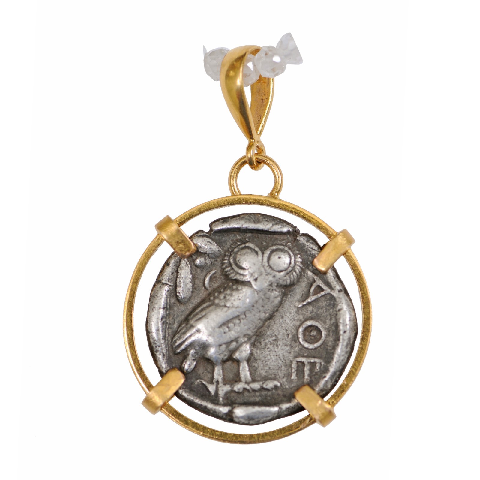 Greek Owl Tetradrachm Coin in 22k Pendant