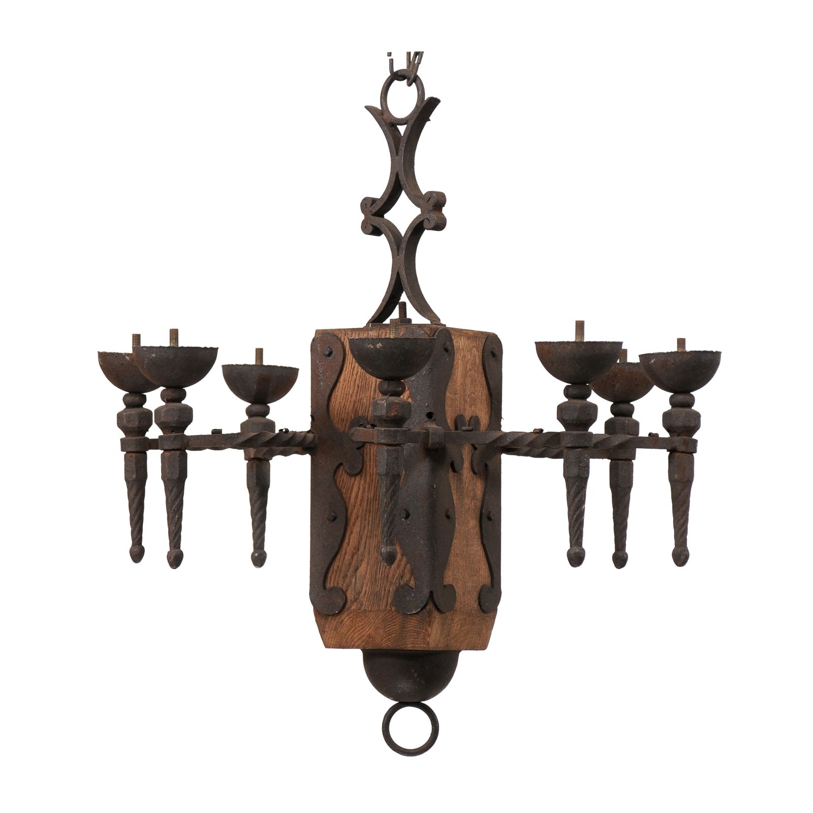 French Wood & Iron 8-Light Chandelier