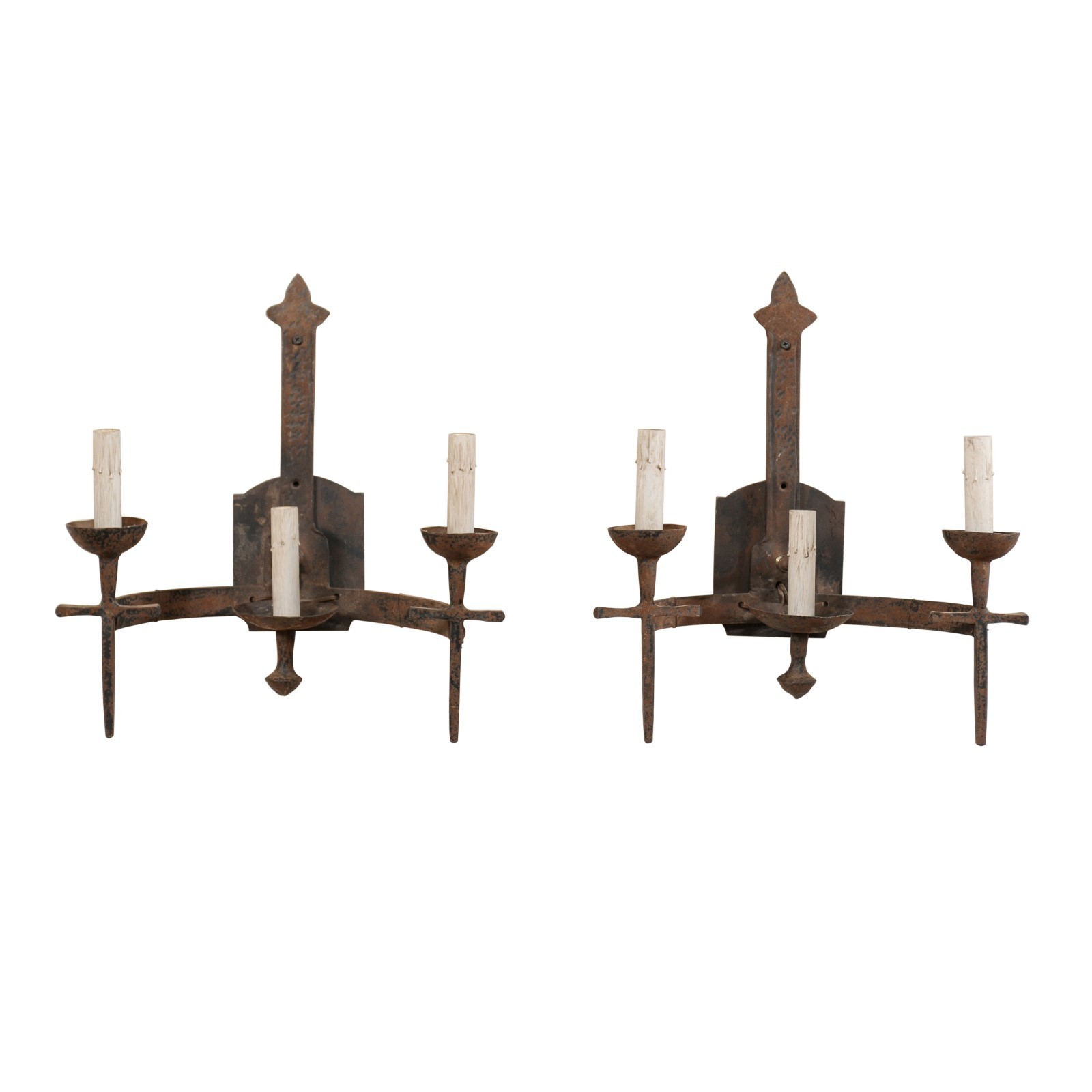 Pair French 3-Light Iron Sconces