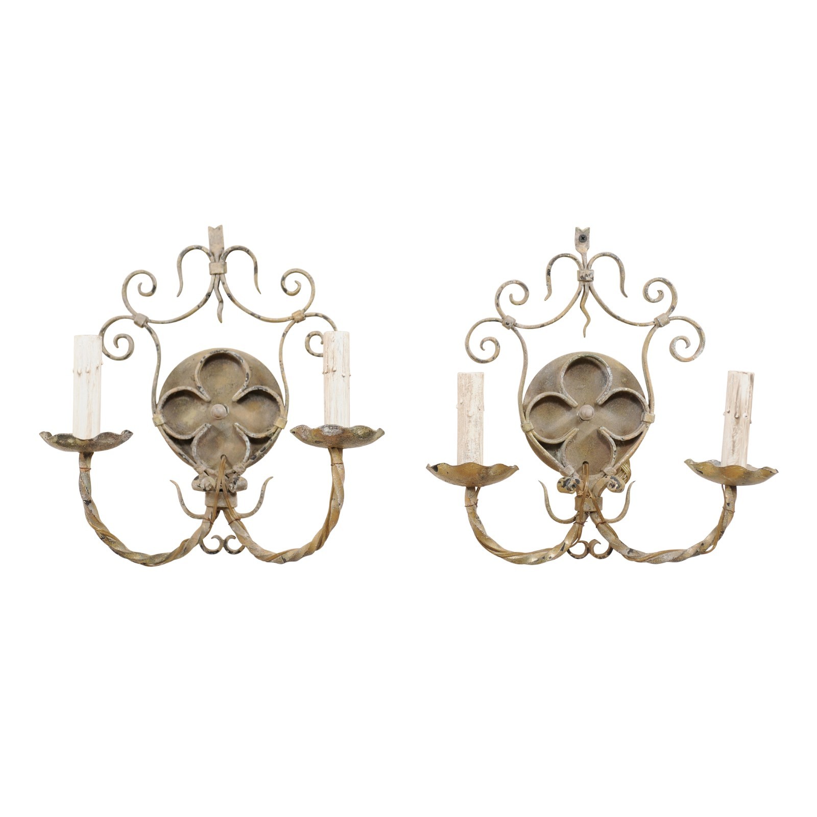 Pair French Painted Iron Sconces
