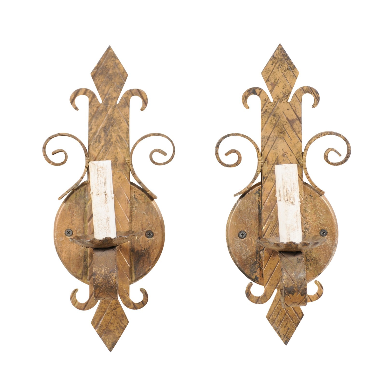 Pair Spanish Fleur-De-Lys Iron Sconces