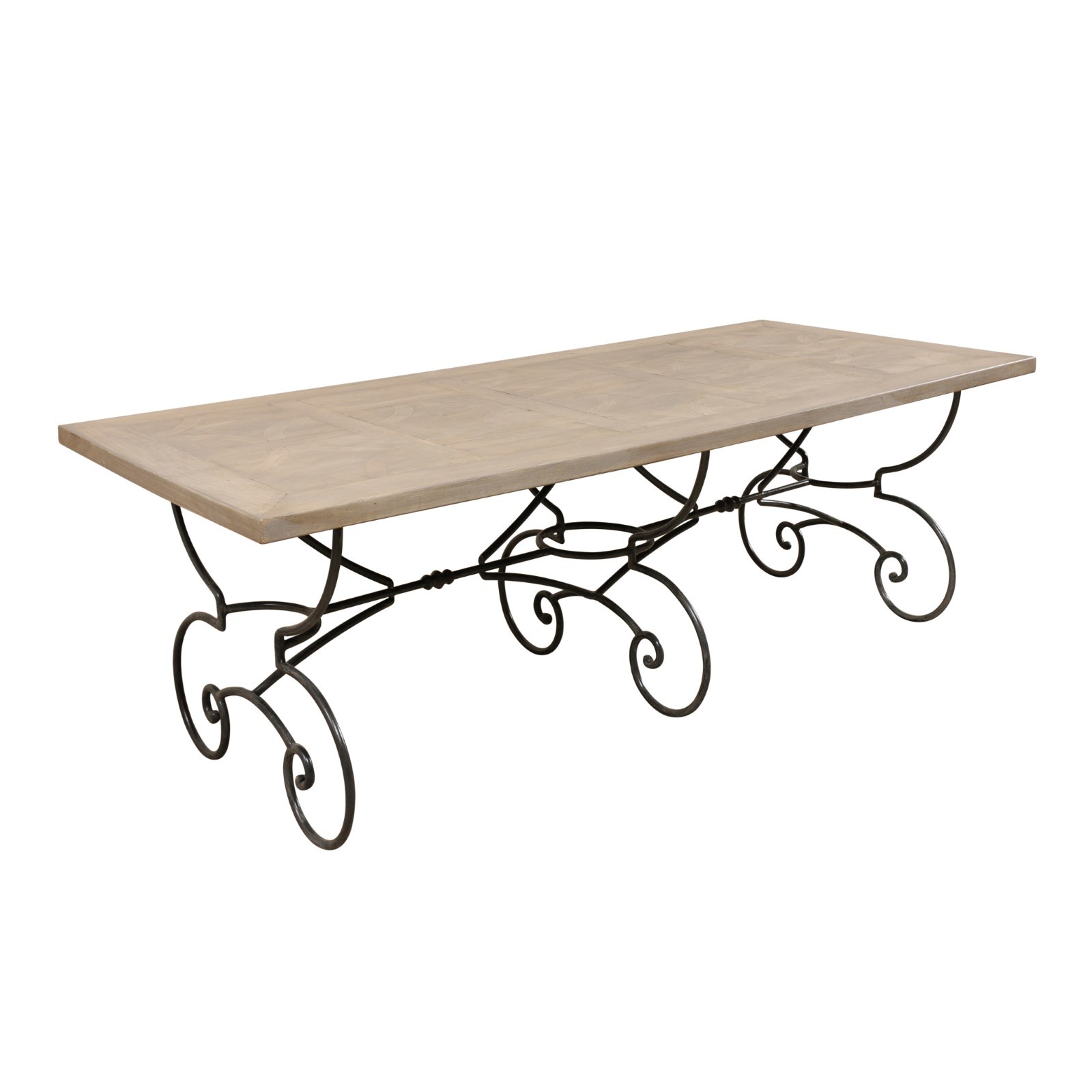 French Inlay Wood Top Table w/Iron Base