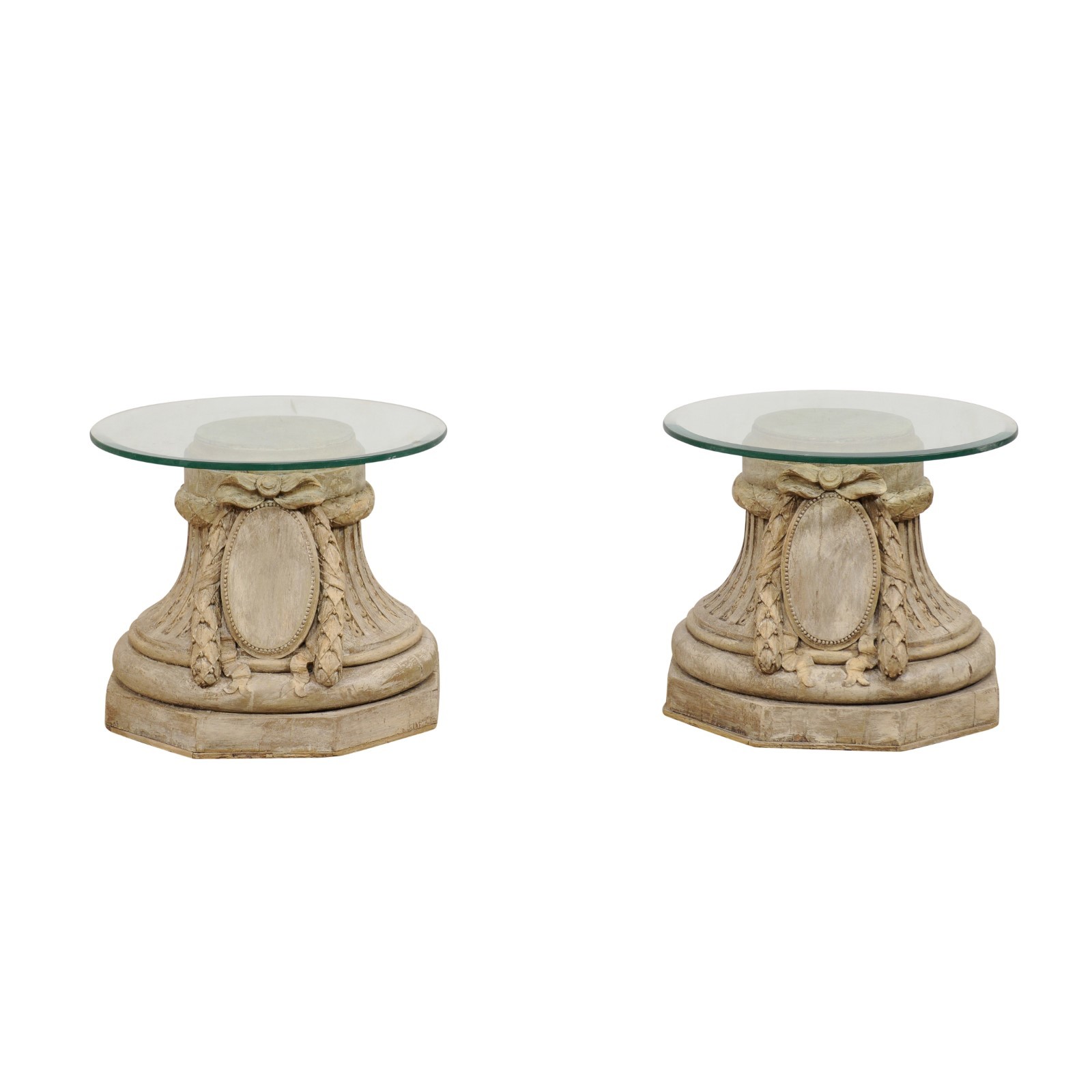 Pair French Capitals w/Glass Top Tables