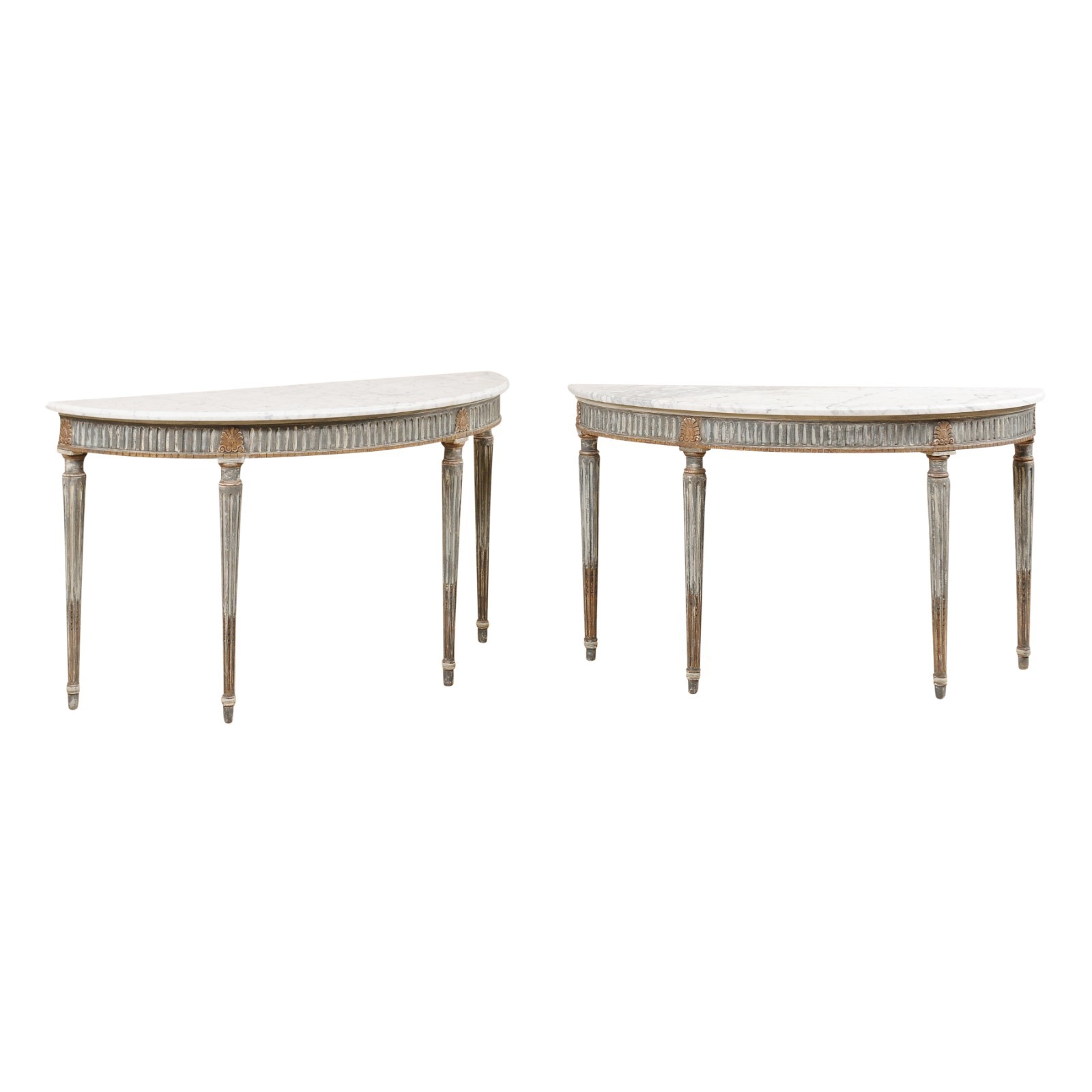 Pair Of French Demi Lune Console Tables 1232 A Tyner Antiques
