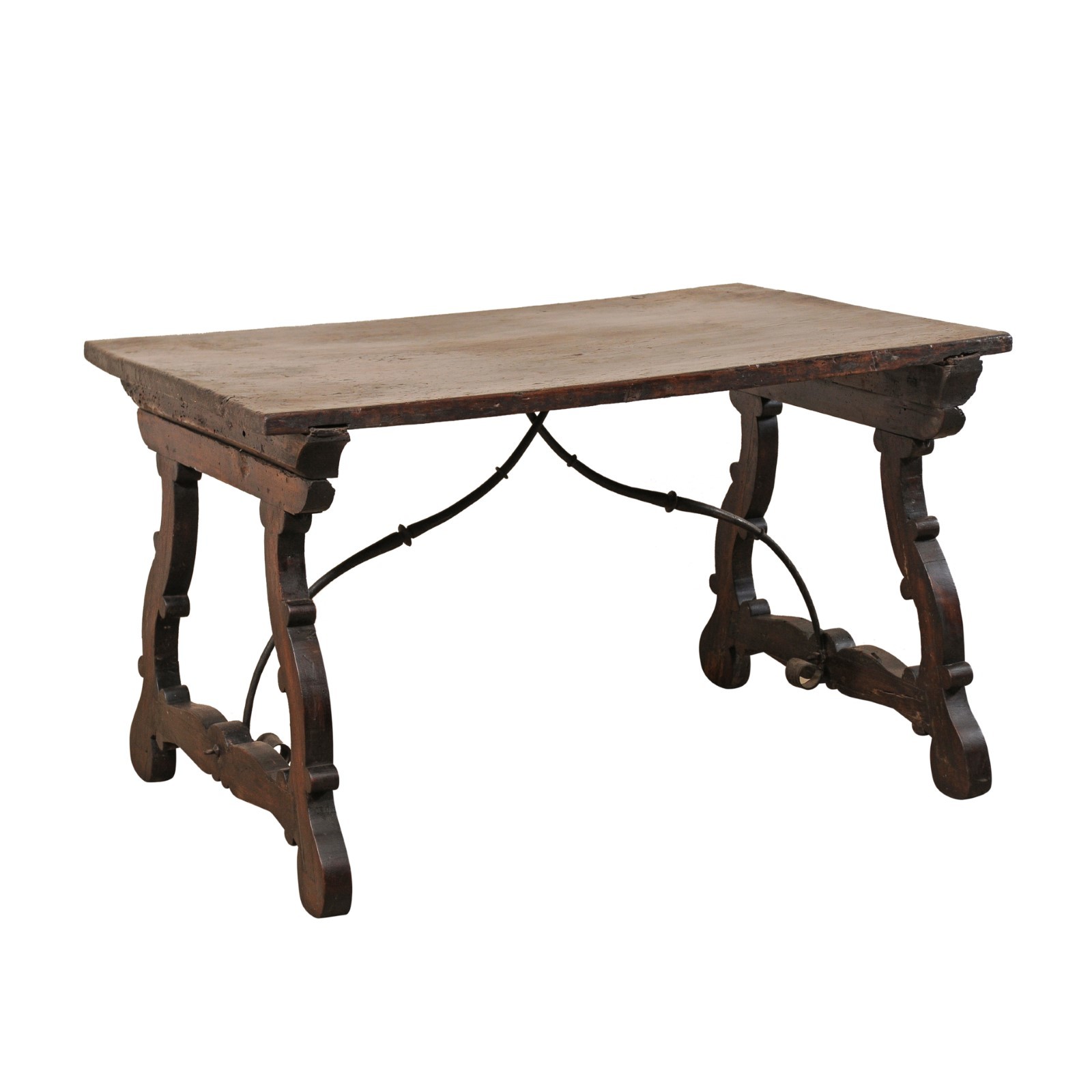 Trestle Table w/Iron Stretcher, 18th C.