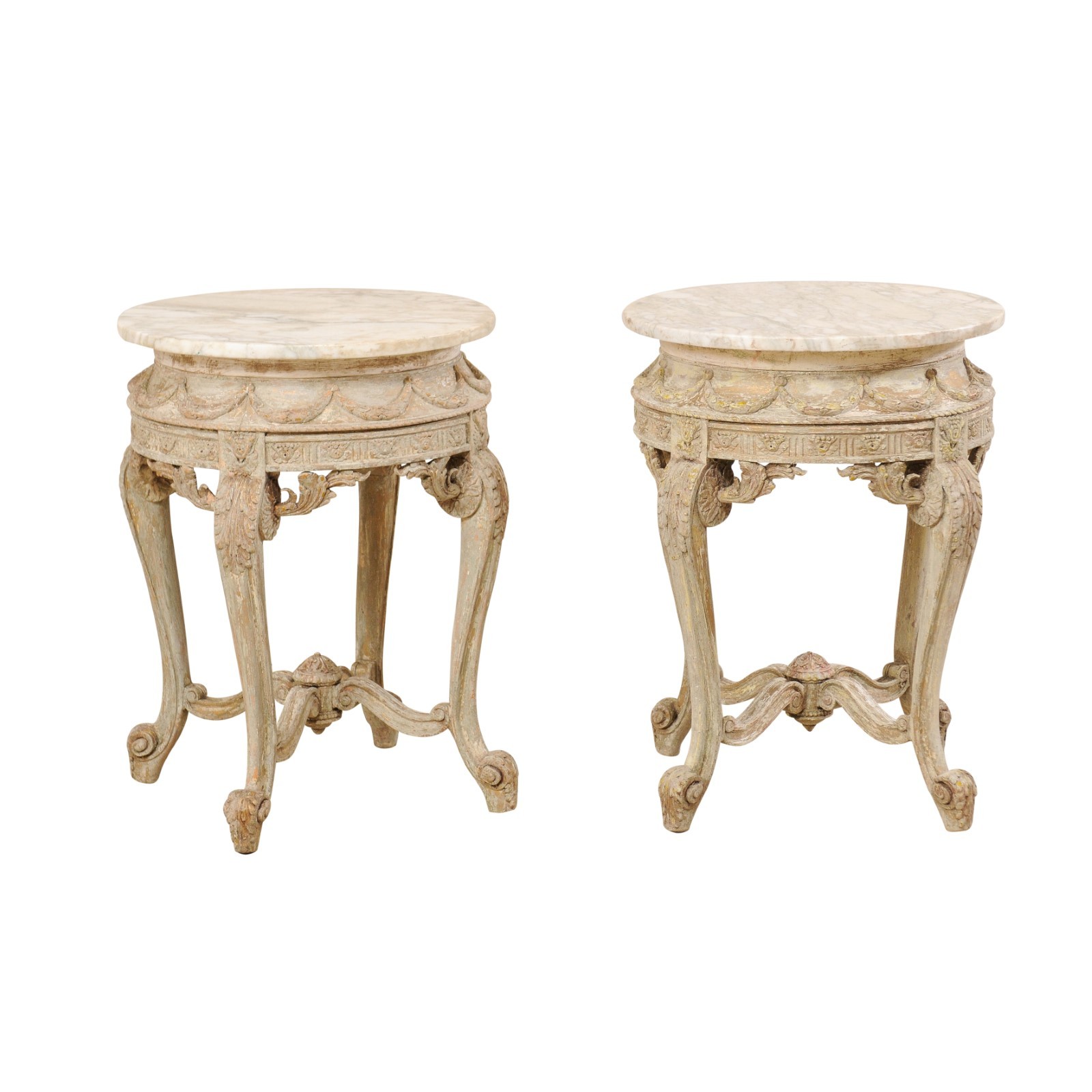 Pair Italian Style Marble Top Side Tables 