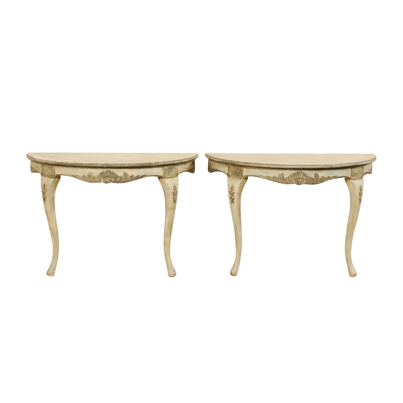 Pair Swedish Wall-Mounted Demi Lune Tables