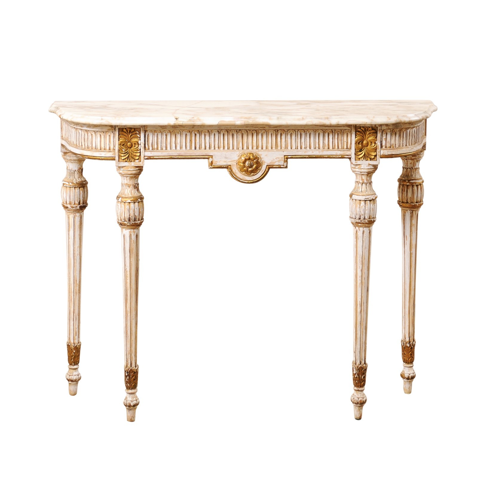 Italian Marble Top Console with Fluted Trim