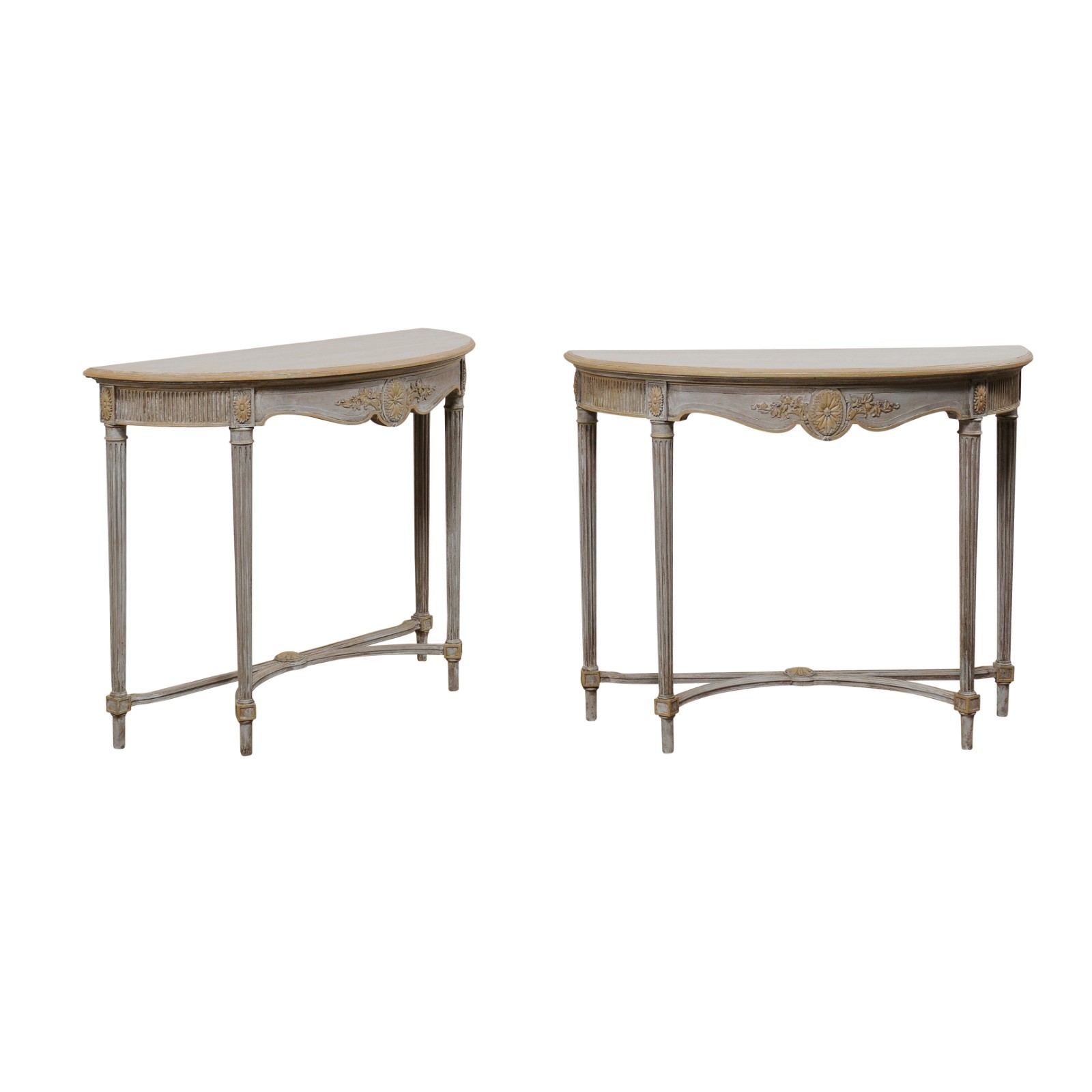 Elegant Pair of French Consoles, Blue/Gray 