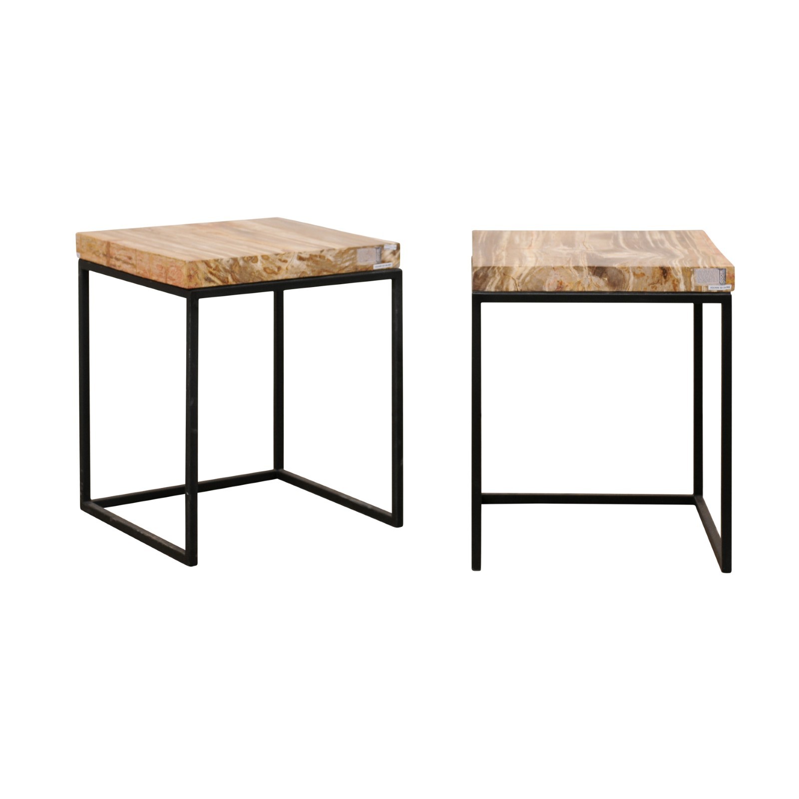 Pair Petrified Wood & Iron Side Tables