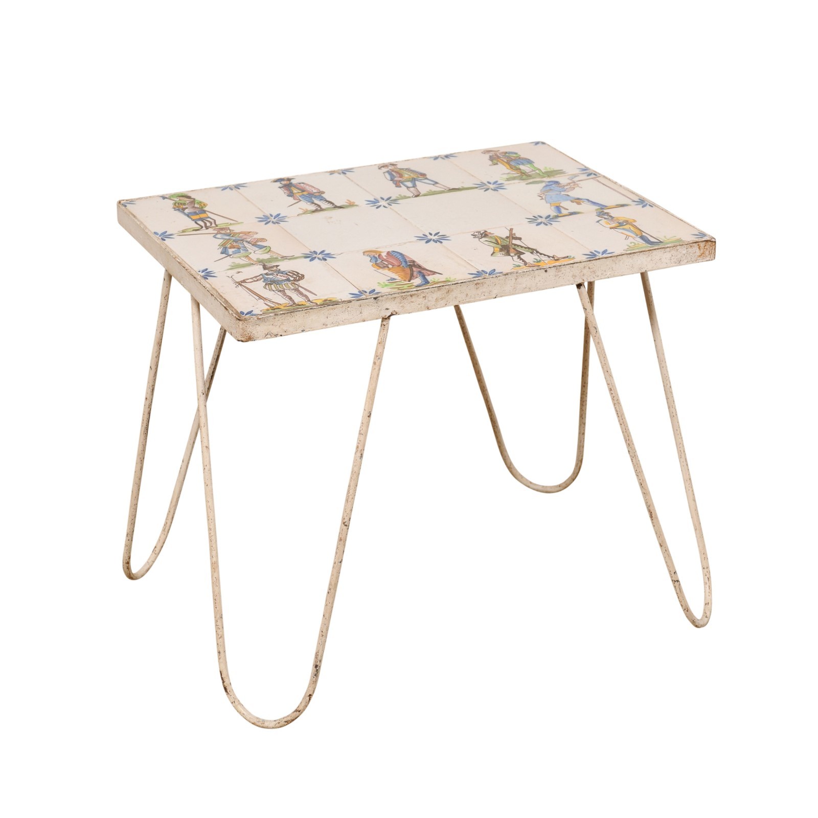 Spanish Painted-Tile Top Metal Side Table