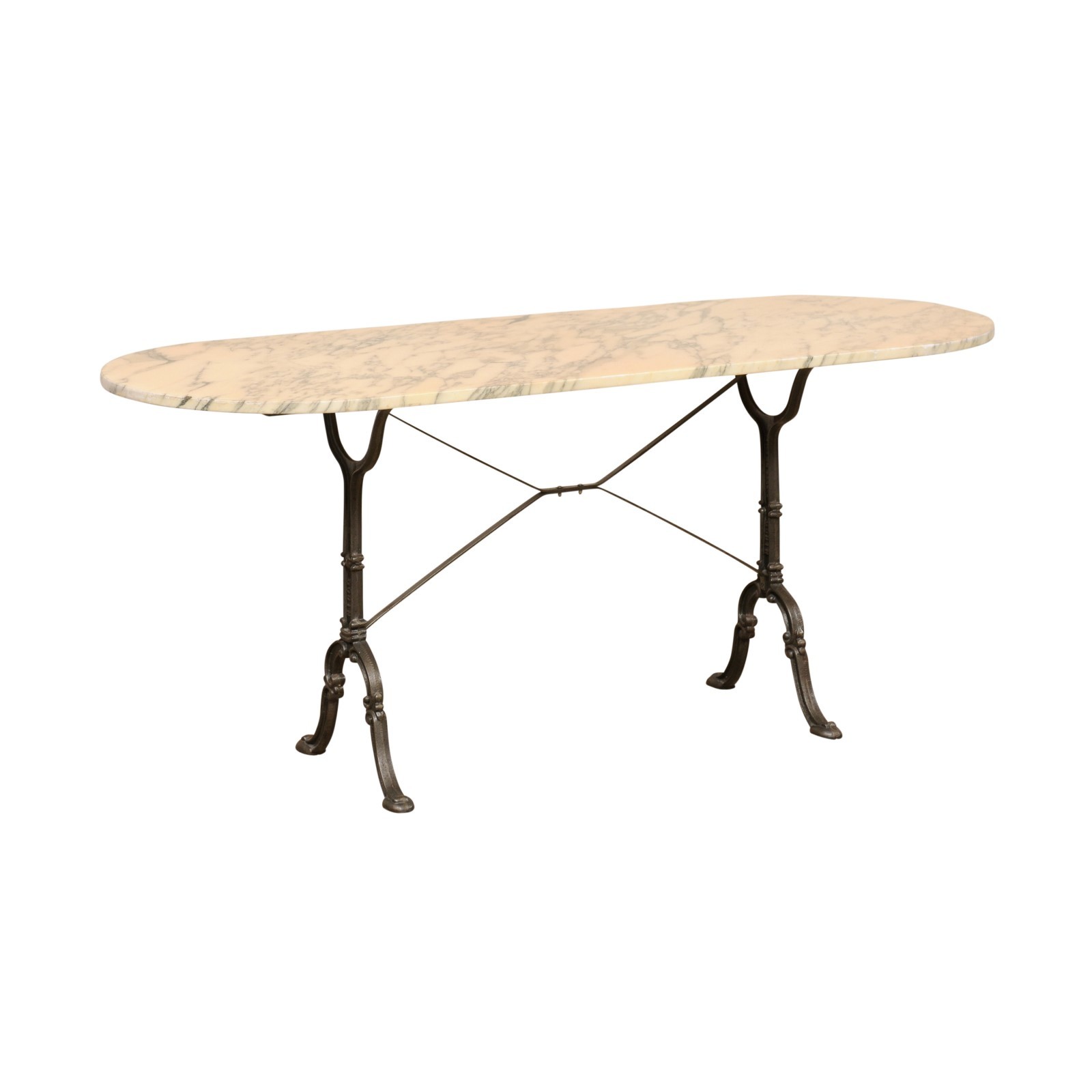 French Oval Marble Top & Metal Base Table