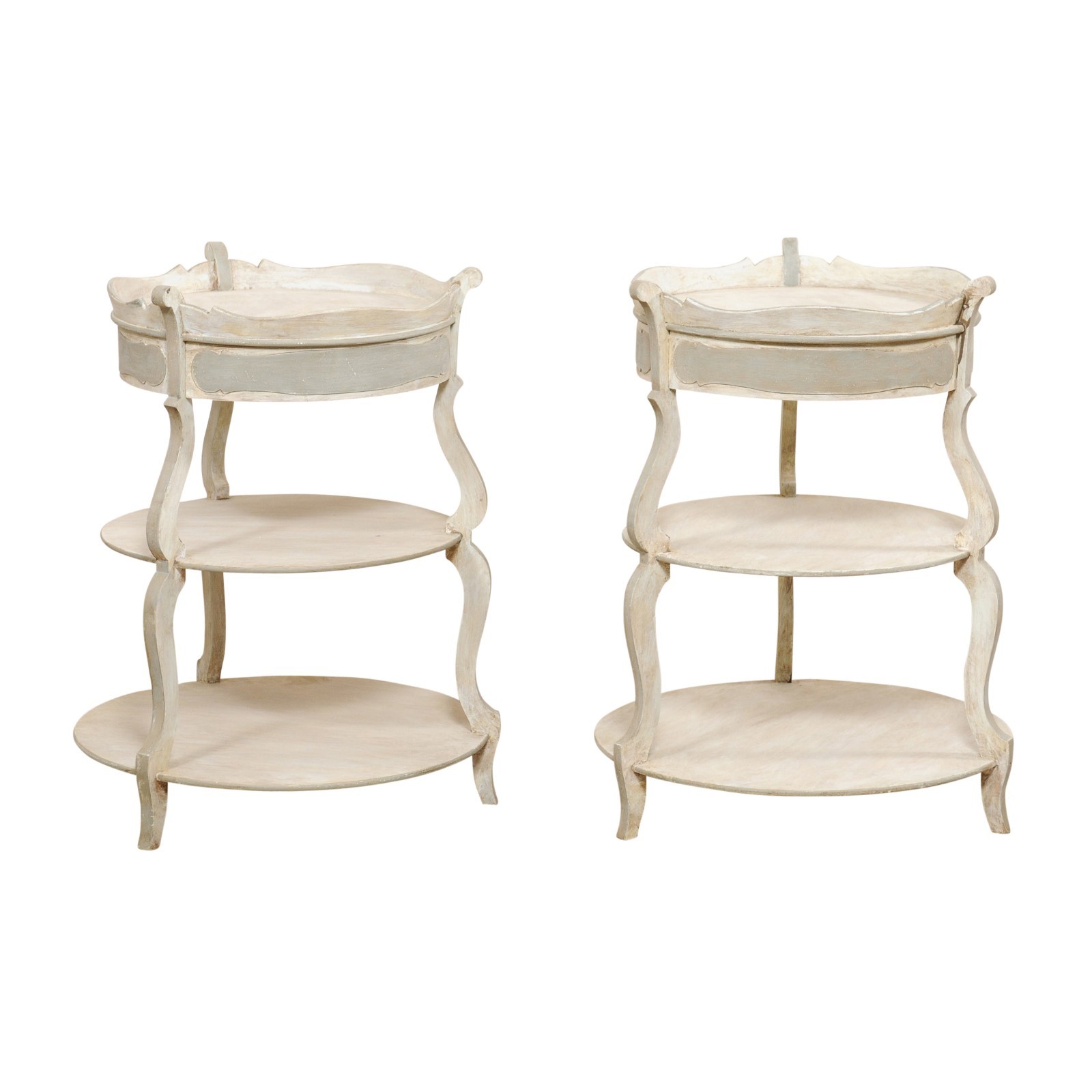 Pair French Gueridon Tiered Tables w/Drawer