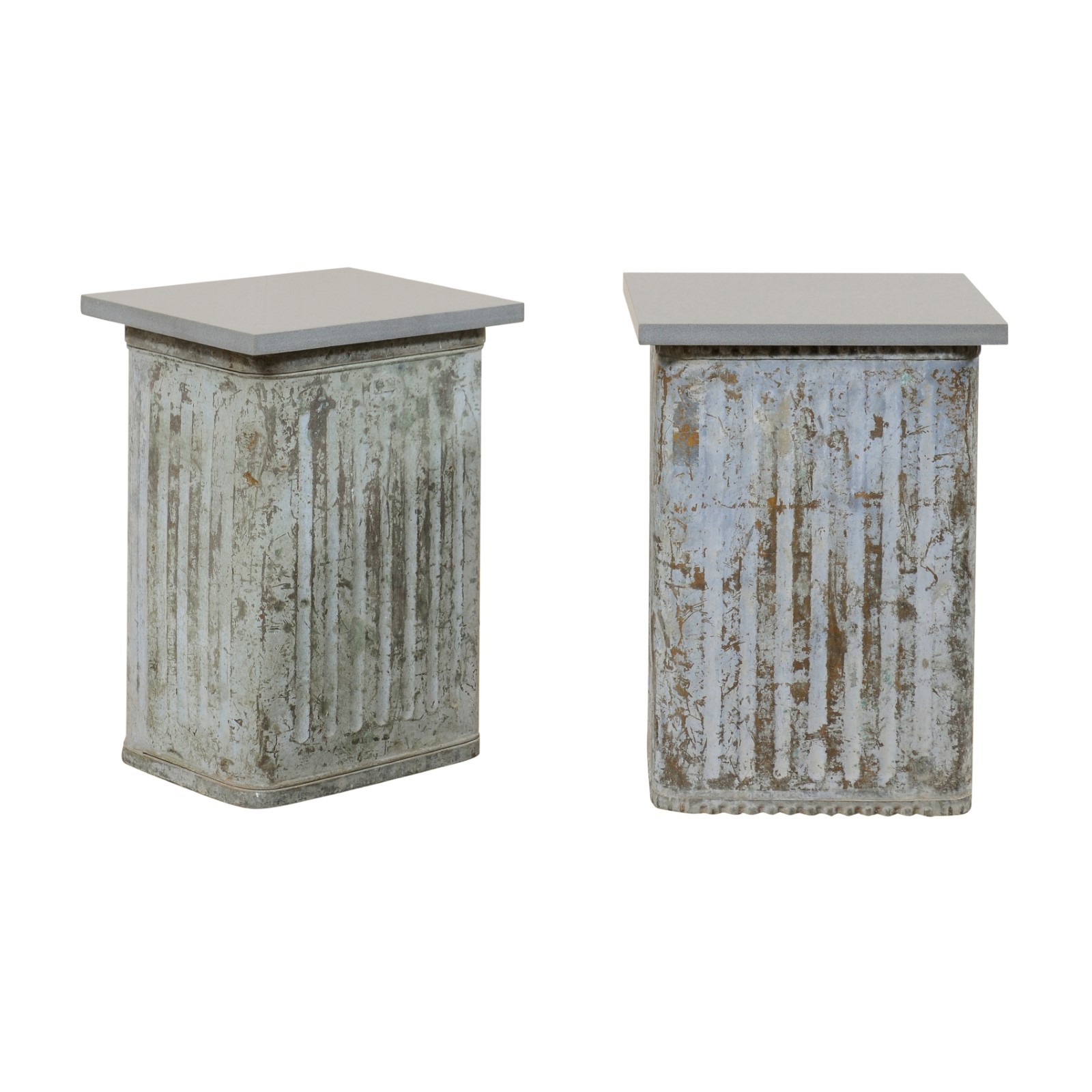Pair Spanish Metal & Stone Top Side Tables